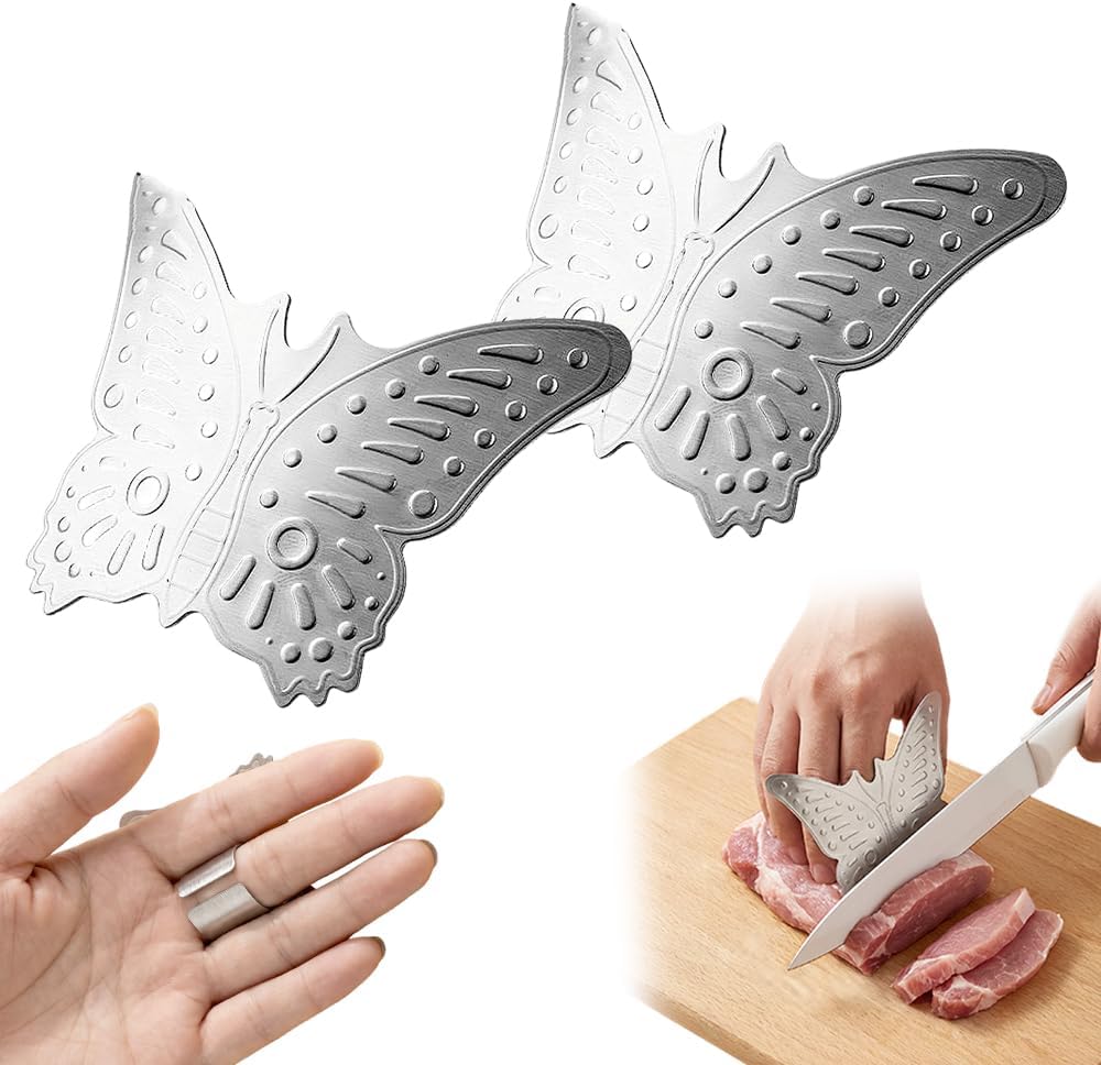 Stainless Steel Finger Guard, 2026 Upgrade Finger Protector for Cutting, Cute Butterfly & Bear Styles Safe Slicing Tool for Chopping Dicing Kitchen Food Prep (Butterfly-2PCS)