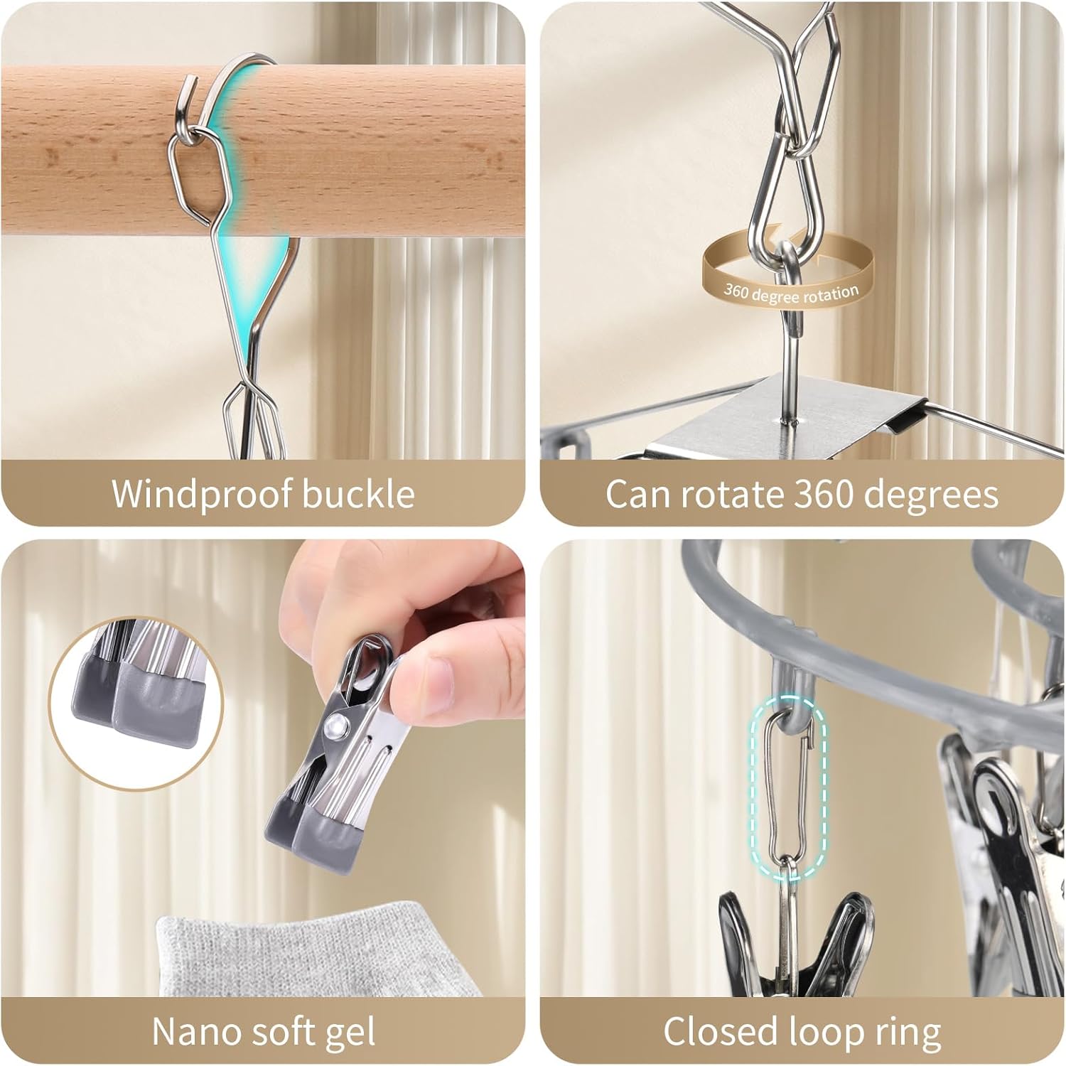 Drying Rack Clothing with 24 Clips,Sock Hanger for Drying,Hanging Clothes Dryer Underwear Hangers Racks Laundry Herb Socks Panty Wet Bra Lingerie Baby cates Foldable Small Indoor Metal