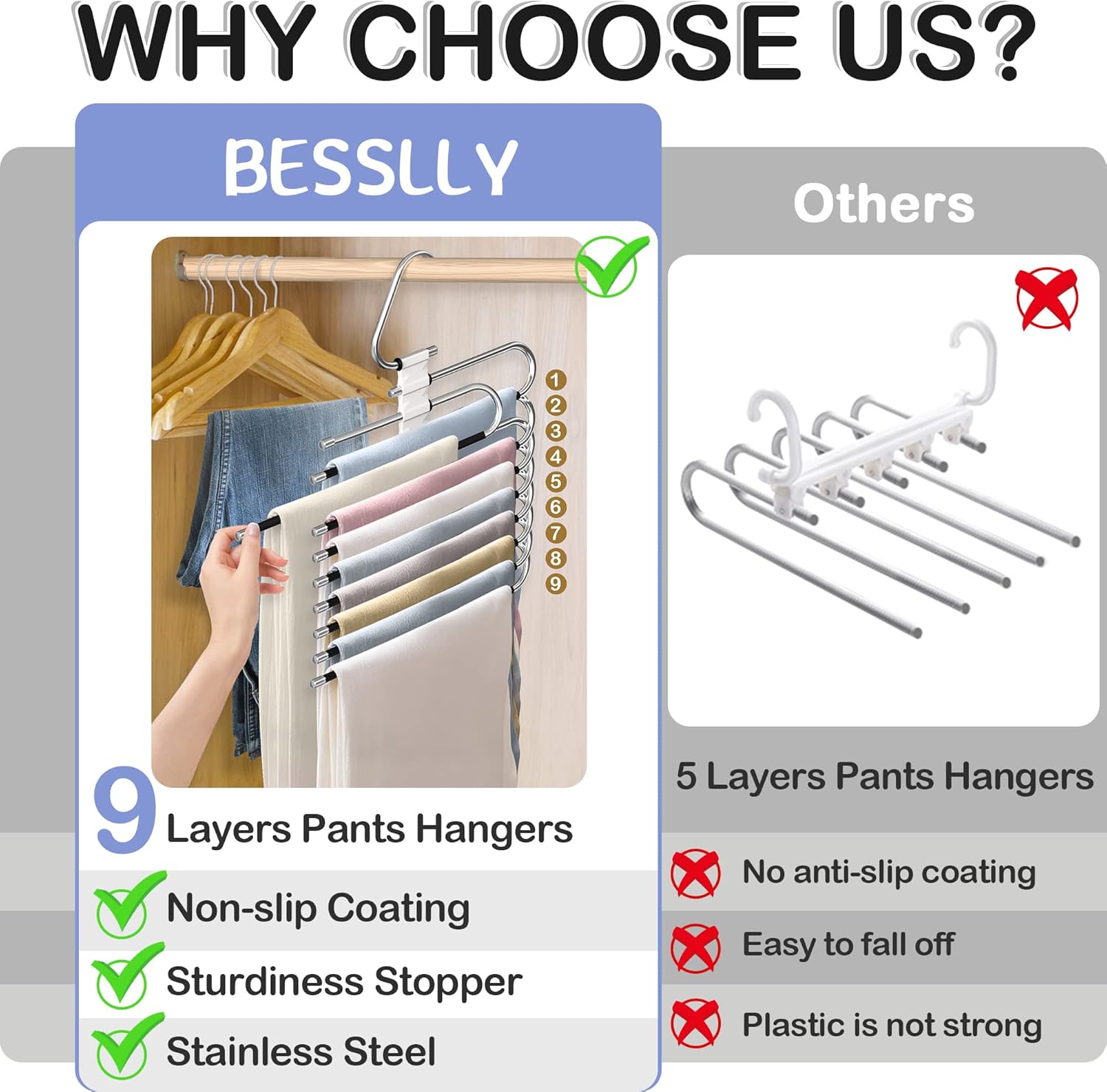 9 Layers Pants Hangers Space Saving