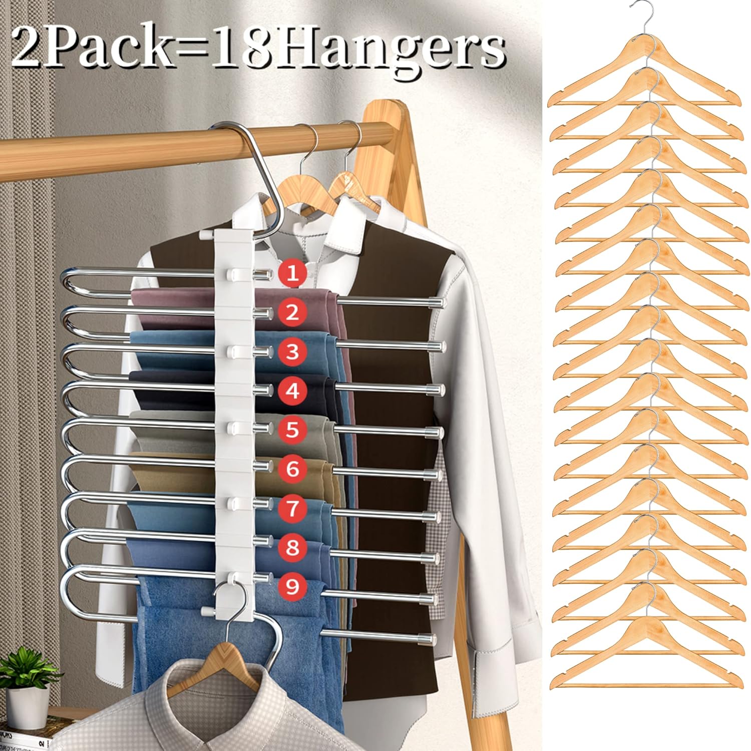 9 Layers Pants Hangers Space Saving