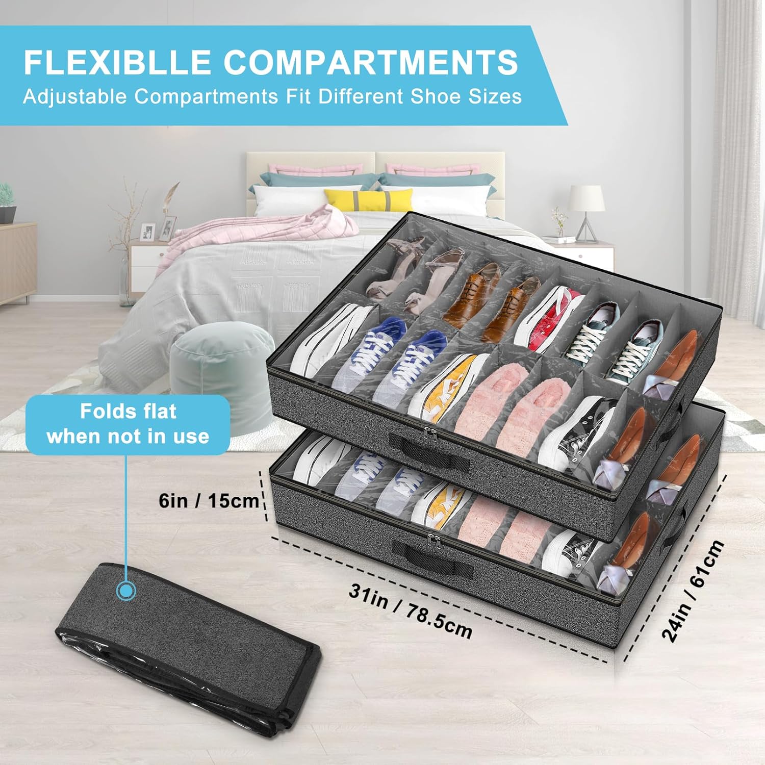 Under Bed Shoe Storage Organizer for Closet