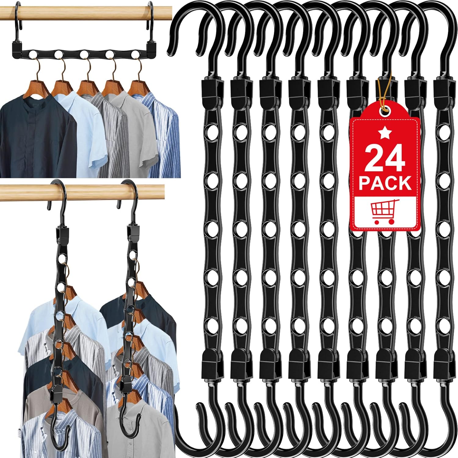 24 Pack Hangers Space Saving Magic Space Saver Storage Smart Plastic Clothes Hanger Organizer Closet Organizers and Storage for Closet Wardrobe Apartment College Dorm Room Essentials