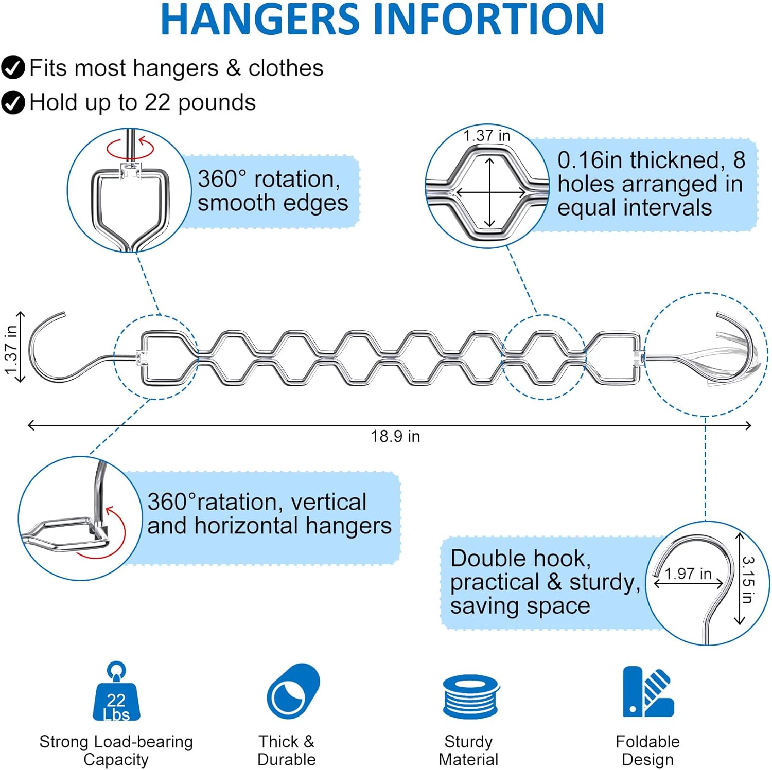 6 Pack Space Saving Hangers for Clothes