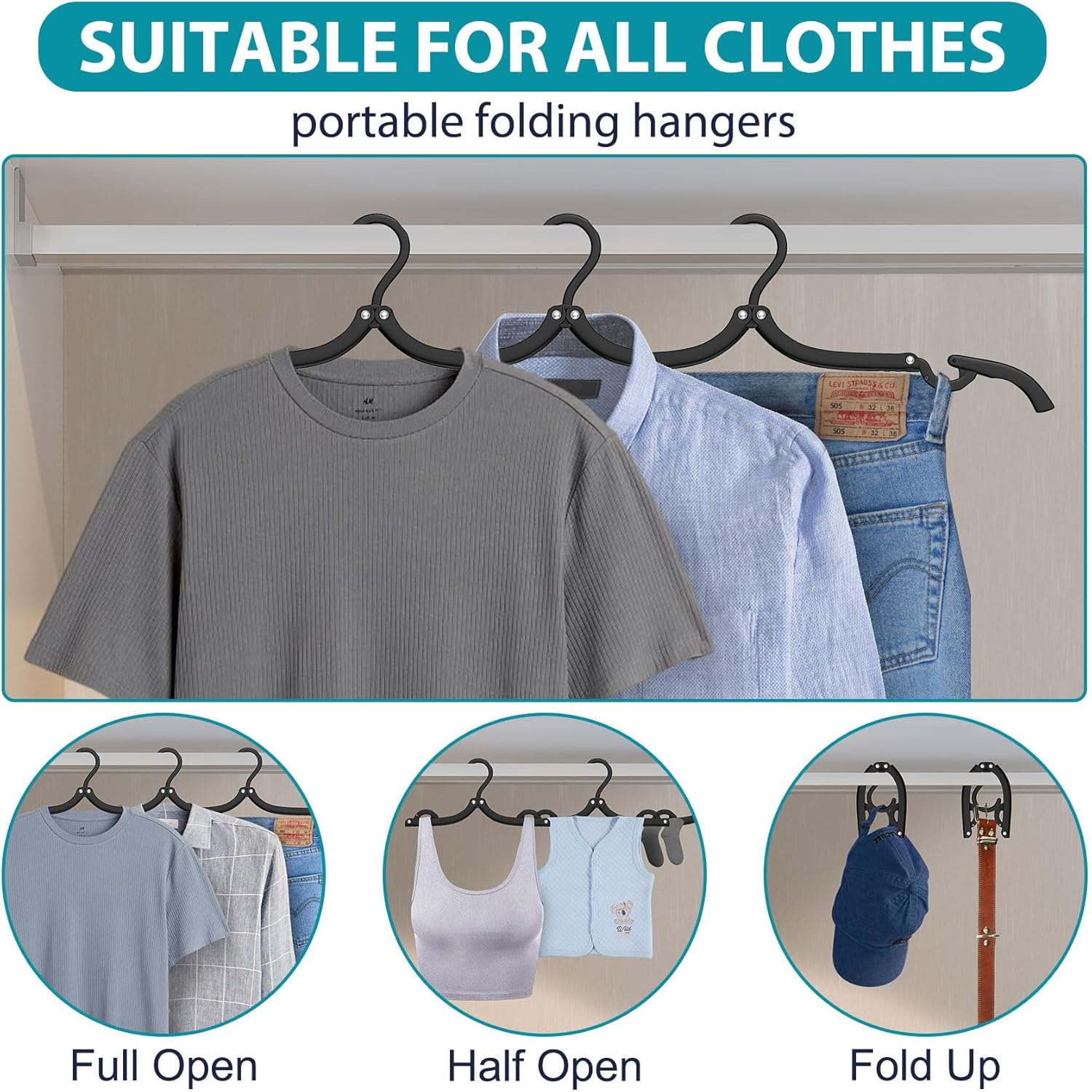 15 Pcs Travel Hangers Portable Foldable Travel Hanger Organizer 2 Pack 9 Layers Pants Hangers Space Saving