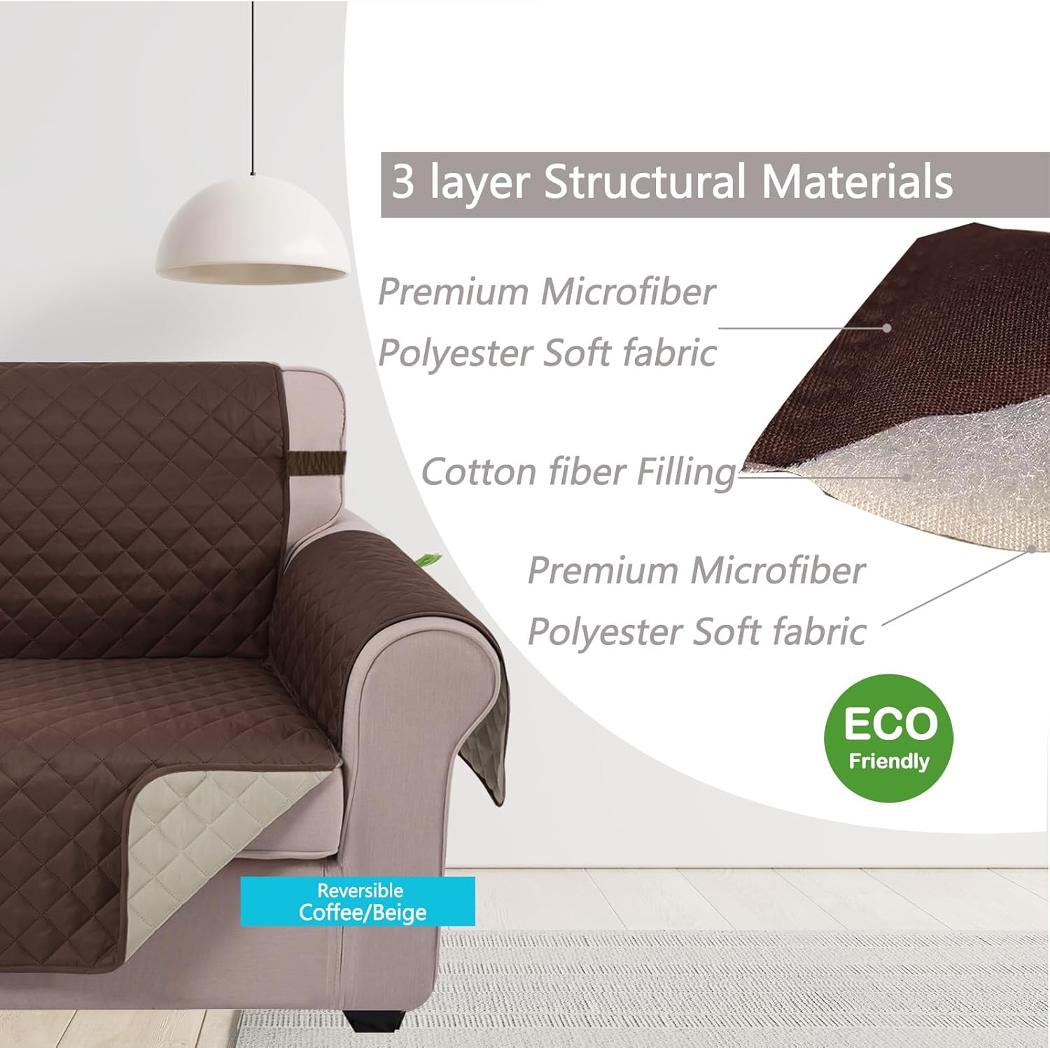Reversible Sofa Cover Washable Couch Cover for Dogs Friendly with Elastic Straps Water Repellent Furniture Protector for 3 Chion Couch (Sofa