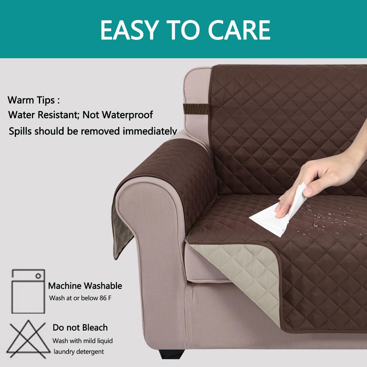Reversible Sofa Cover Washable Couch Cover for Dogs Friendly with Elastic Straps Water Repellent Furniture Protector for 3 Chion Couch (Sofa