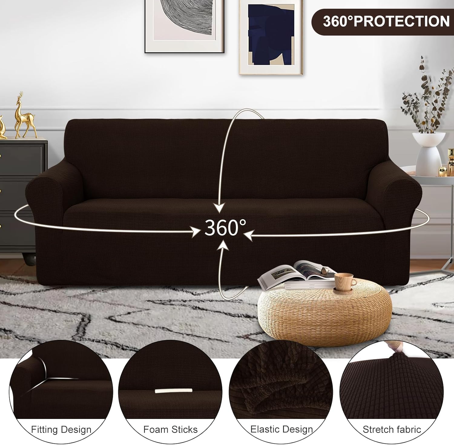 Stretch Couch Cover Sofa Cover Washable Sofa Slipcover Furniture Protector for 3 Chion Couch Sofa Pet Friendly(Sofa