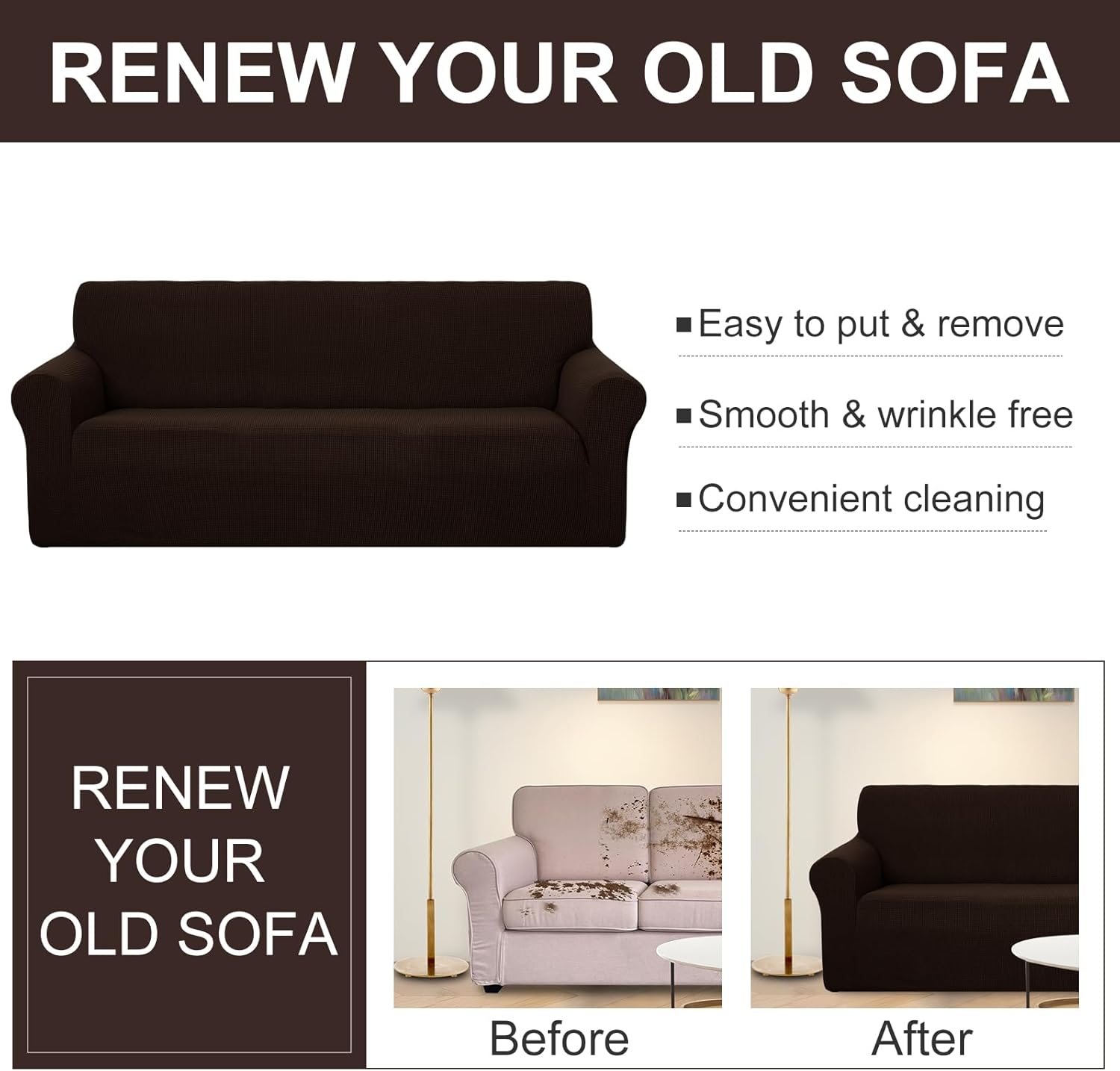 Stretch Couch Cover Sofa Cover Washable Sofa Slipcover Furniture Protector for 3 Chion Couch Sofa Pet Friendly(Sofa