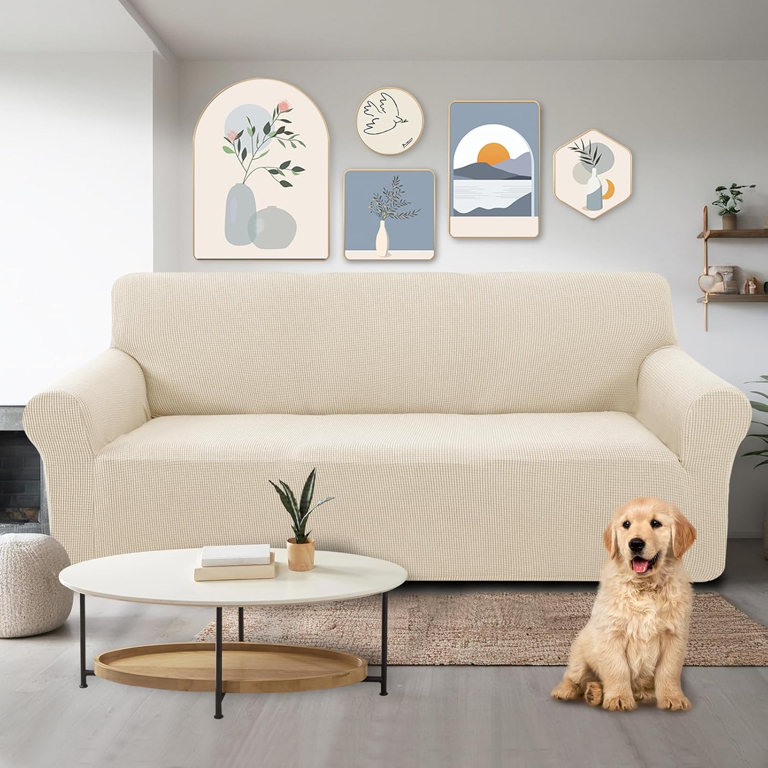 Stretch Couch Cover Sofa Bundles loveseat (Beige)