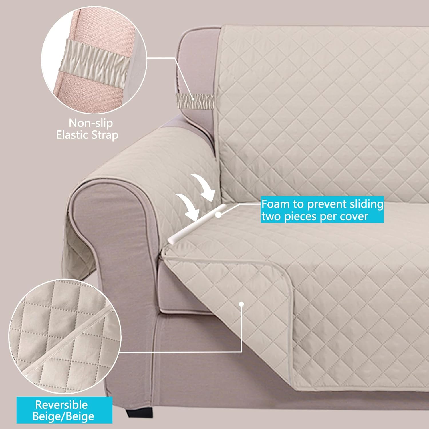 UNICE Home Reversible Sofa Cover Bundle Loveseat Cover(Sofa+Loveseat