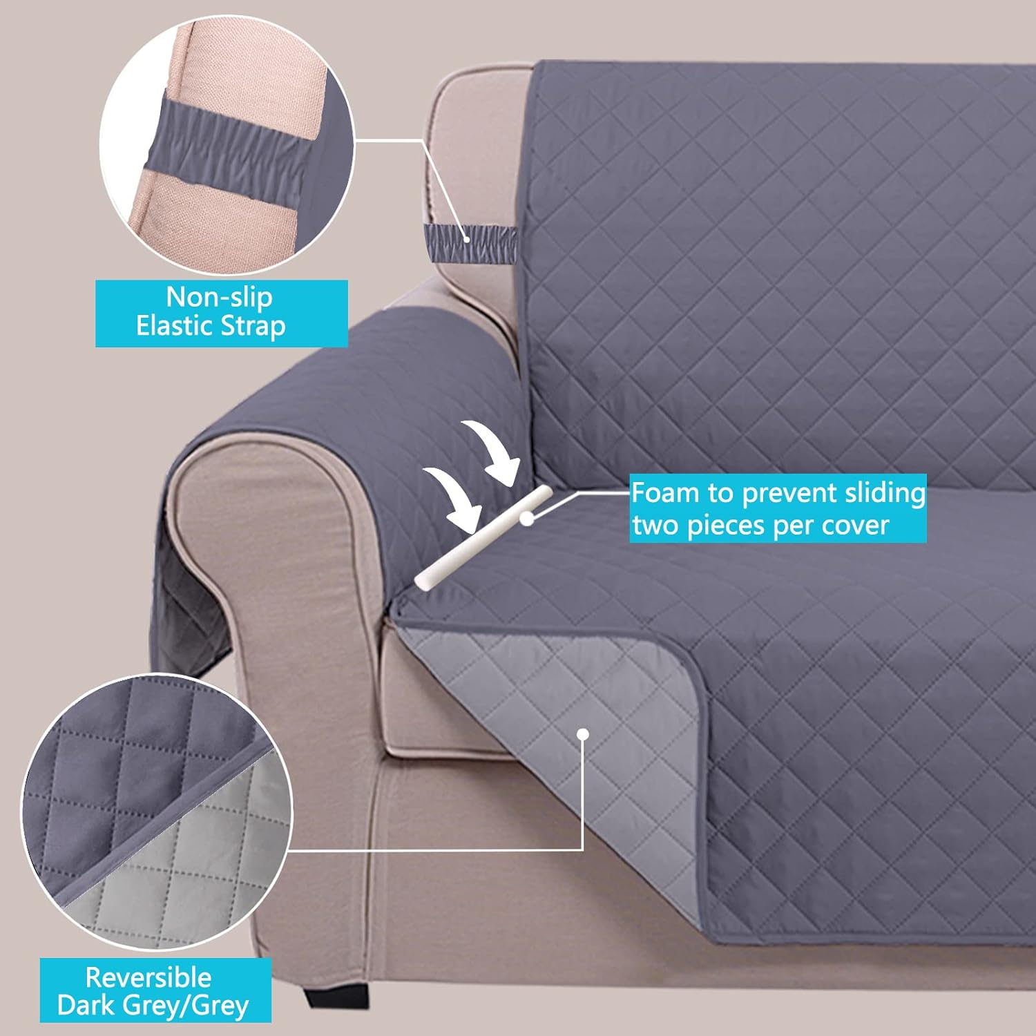 Reversible Sofa Cover Bundles with loveseat and Chair Size