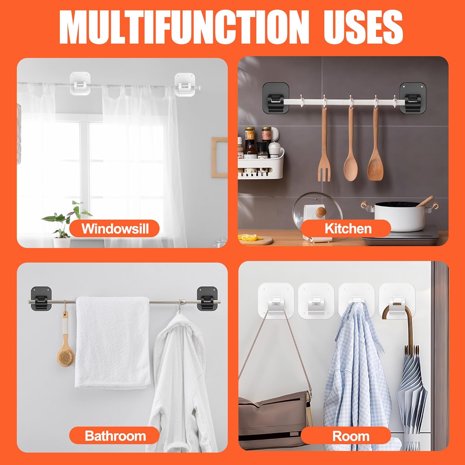 Adhesive Curtain Rods No Drilling Holder