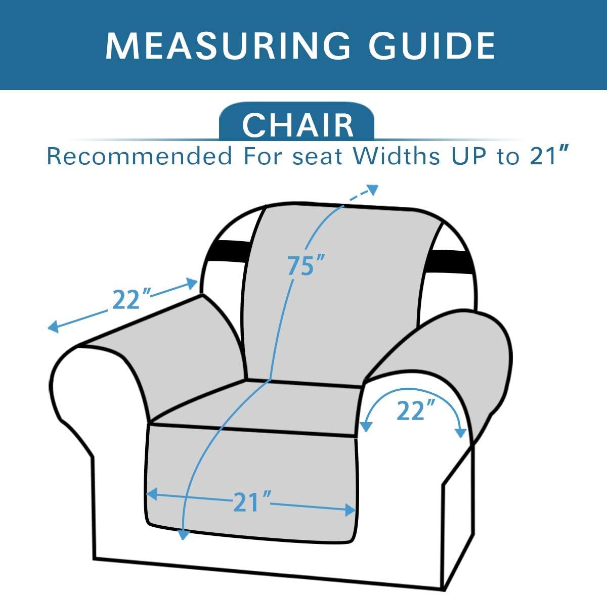 Chair Slipcover Reversible Chair Cover Water Resistant Couch Cover Washable Chair Cover Non-Slip Fabric Furniture Protector with Elastic Strap for Pets(Armchair