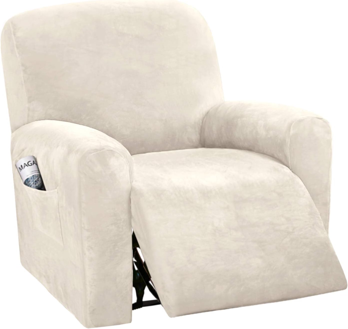 Velvet Stretch Recliner Couch Covers 4-Pieces Style Recliner Chair Covers Recliner Cover for Reclining Chair Slipcovers Feature Non Slip Form Fitted Thick Soft Washable
