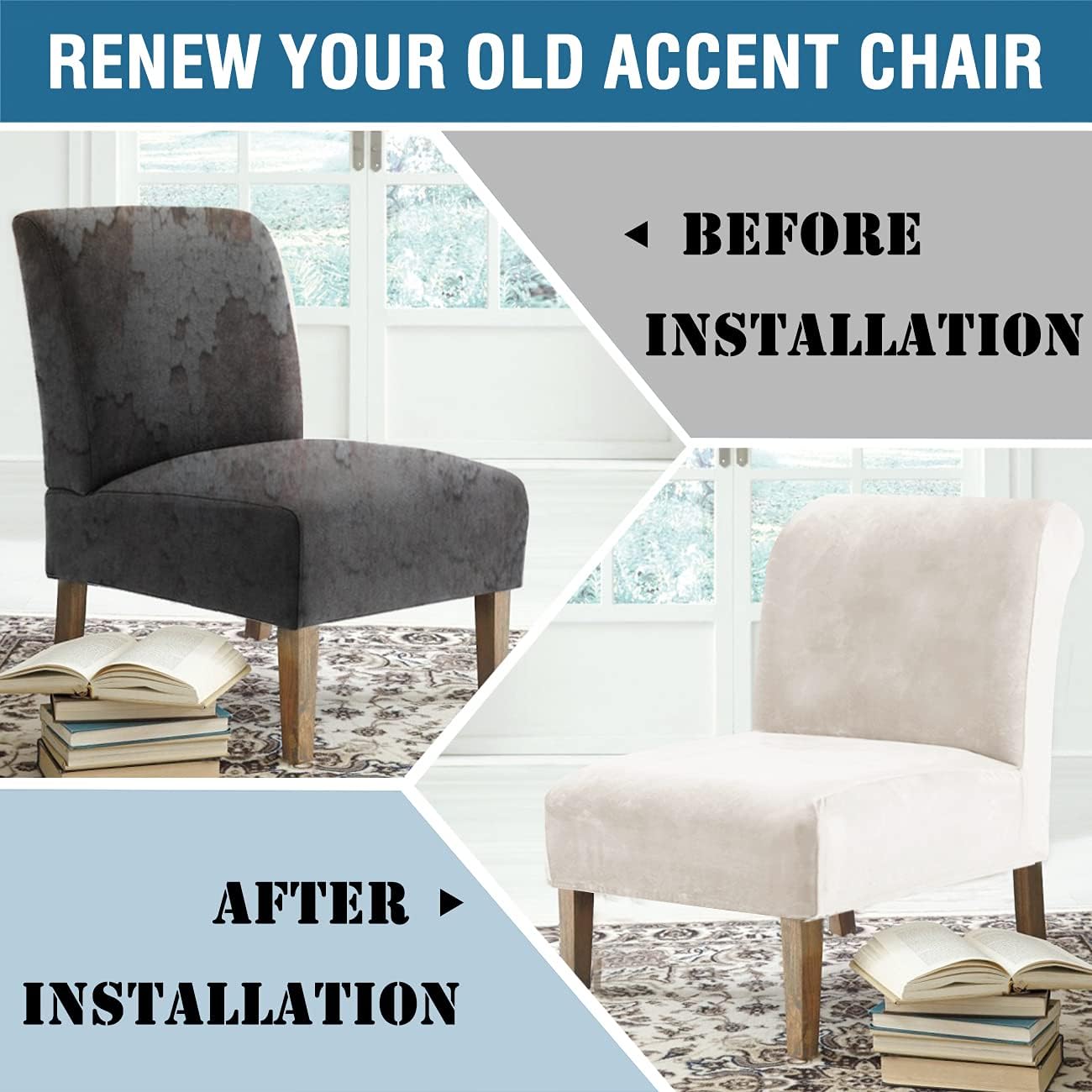 Armless Accent Chair Covers Thick Velvet Armless Chair Slipcovers High Stretch Chair Covers for Living Room Hotel Machine Washable Furniture Protector with Elastic Bottom
