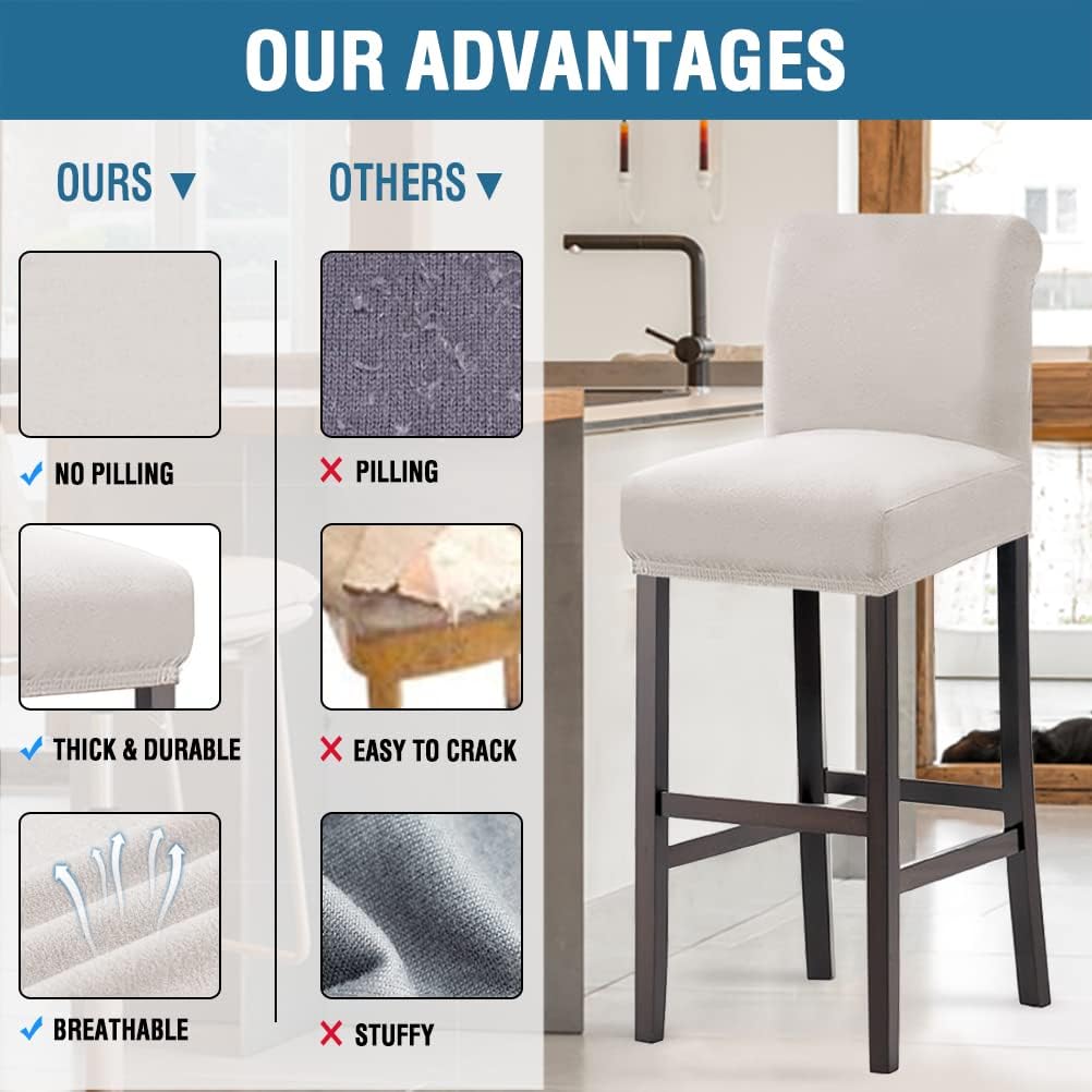 100% Waterproof Bar Stool Cover Stretch Counter Stool Pub Chair Slipcover for Dining Room Removable Soft Thick Solid Fleece Fabric Bar Stool Slipcovers Set of 4