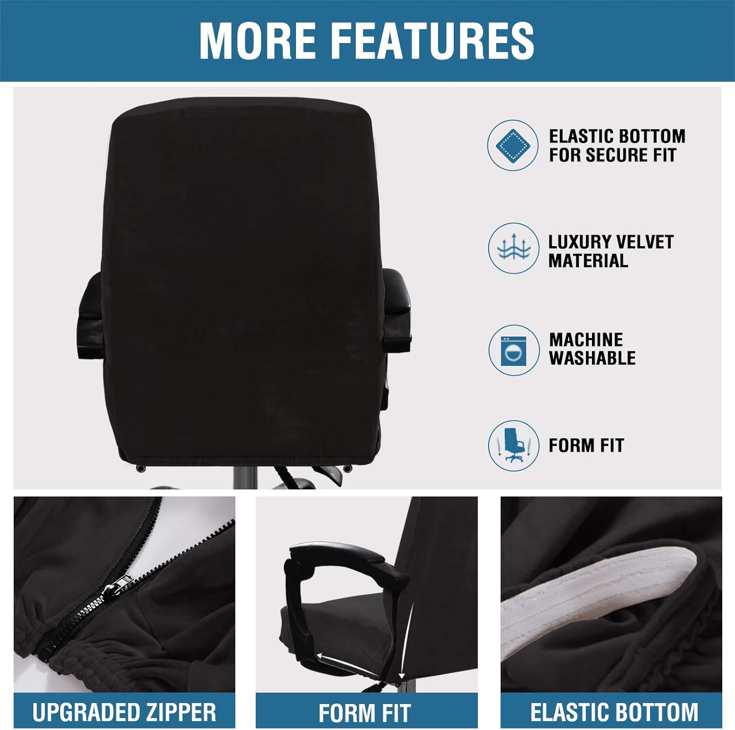 Velvet Home Office Chair Covers Stretchable Computer Desk Chair Covers Mid - High Back Universal Executive Boss Gaming Seat Cover Removable Machine Washable