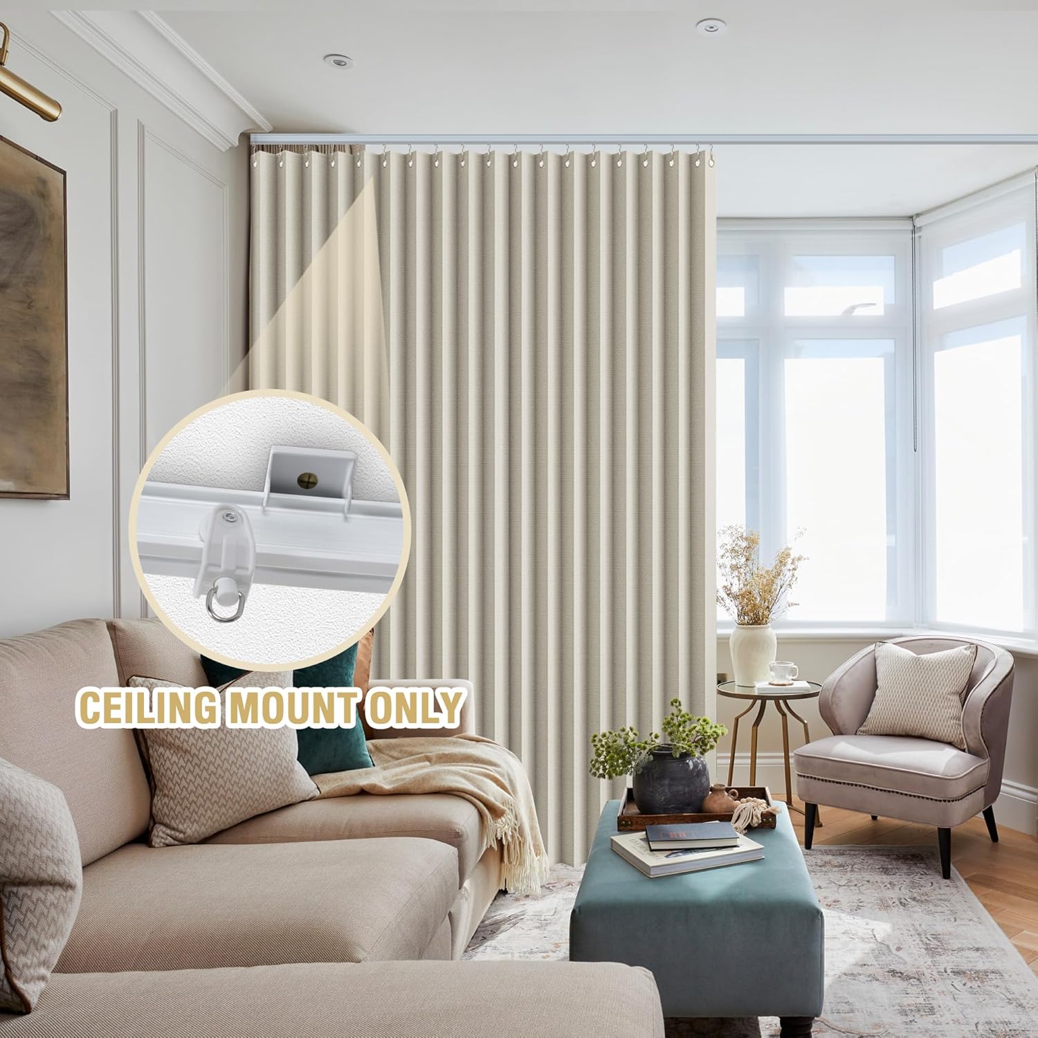 Ceiling Curtain Track Flexible Bendable Ceiling Mount for Curtain Rail 16.4ft (5M) Room Divider Curtain Track Systerm for RV Bay Window Curved Curtain Track for Bunk Bed Curtain