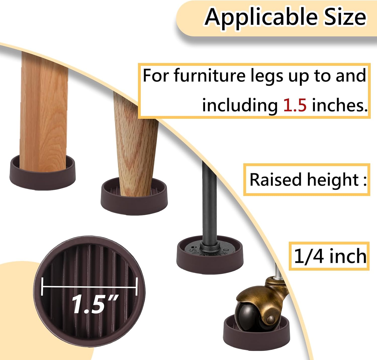 1.5x1.5 Round Rubber Furniture Caster Cups