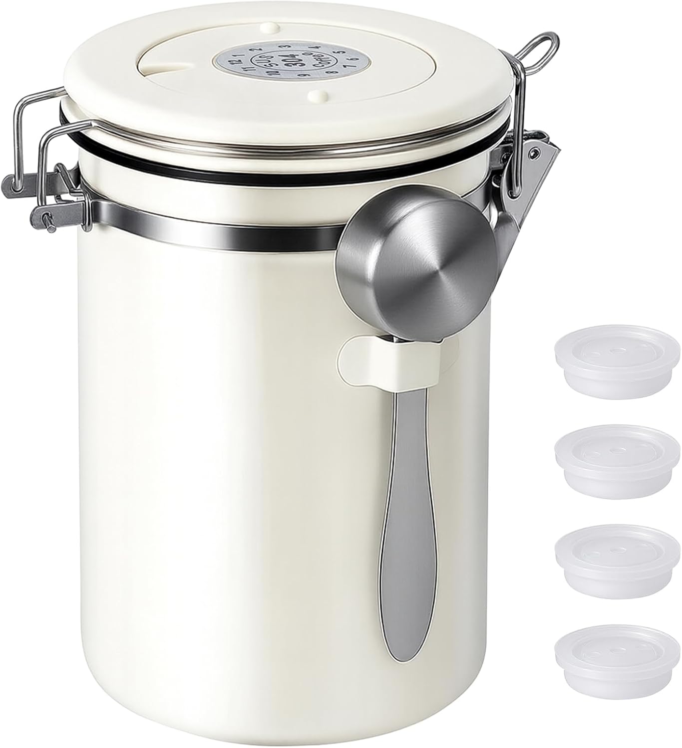 Stainless Steel Coffee Canister - 22OZ Airtight Coffee Bean Storage Grounds Container Holder with Date Tracker & Measuring Scoop Stainless Steel Coffee Canister - 22OZ Airtight Coffee Bean Storage Grounds Container Holder with Date Tracker & Measuring Scoop