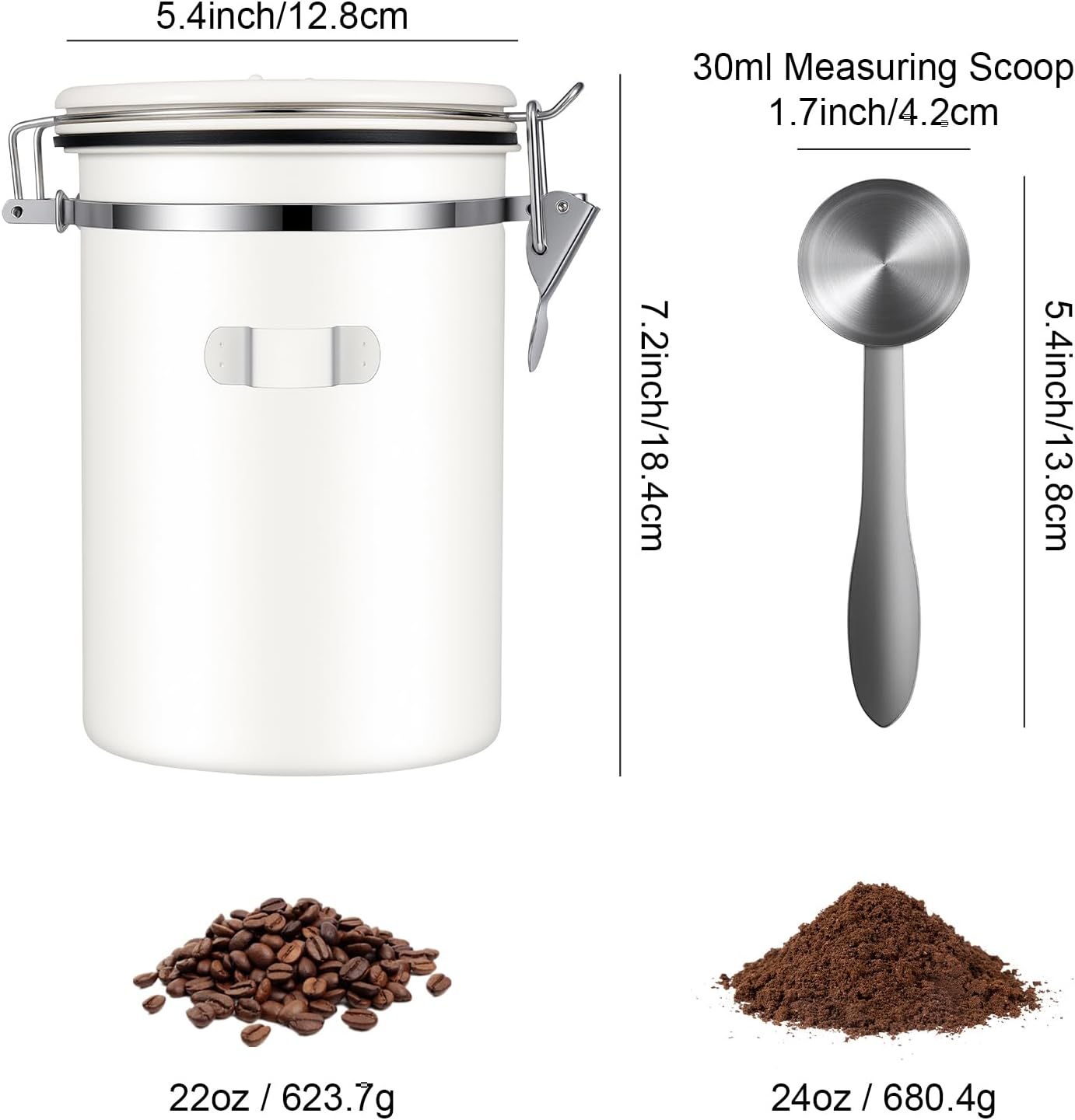 Stainless Steel Coffee Canister - 22OZ Airtight Coffee Bean Storage Grounds Container Holder with Date Tracker & Measuring Scoop