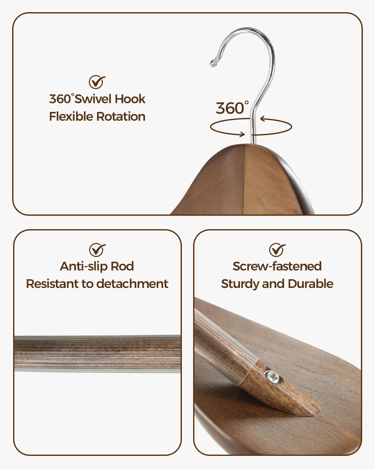 Premium Wooden Hangers 6-Pack – Wide Shoulder Non-Slip Design for Coats