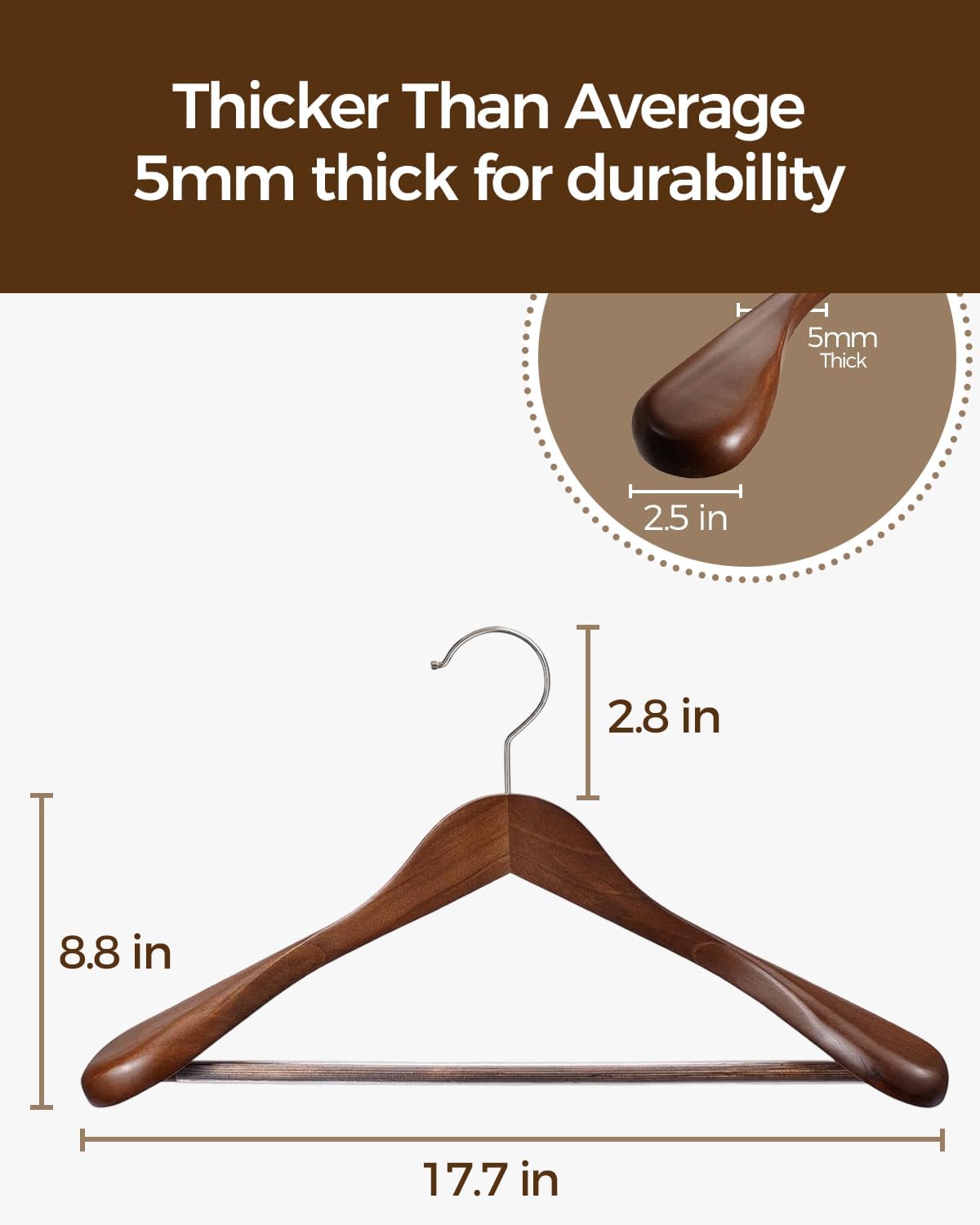 Premium Wooden Hangers 6-Pack – Wide Shoulder Non-Slip Design for Coats