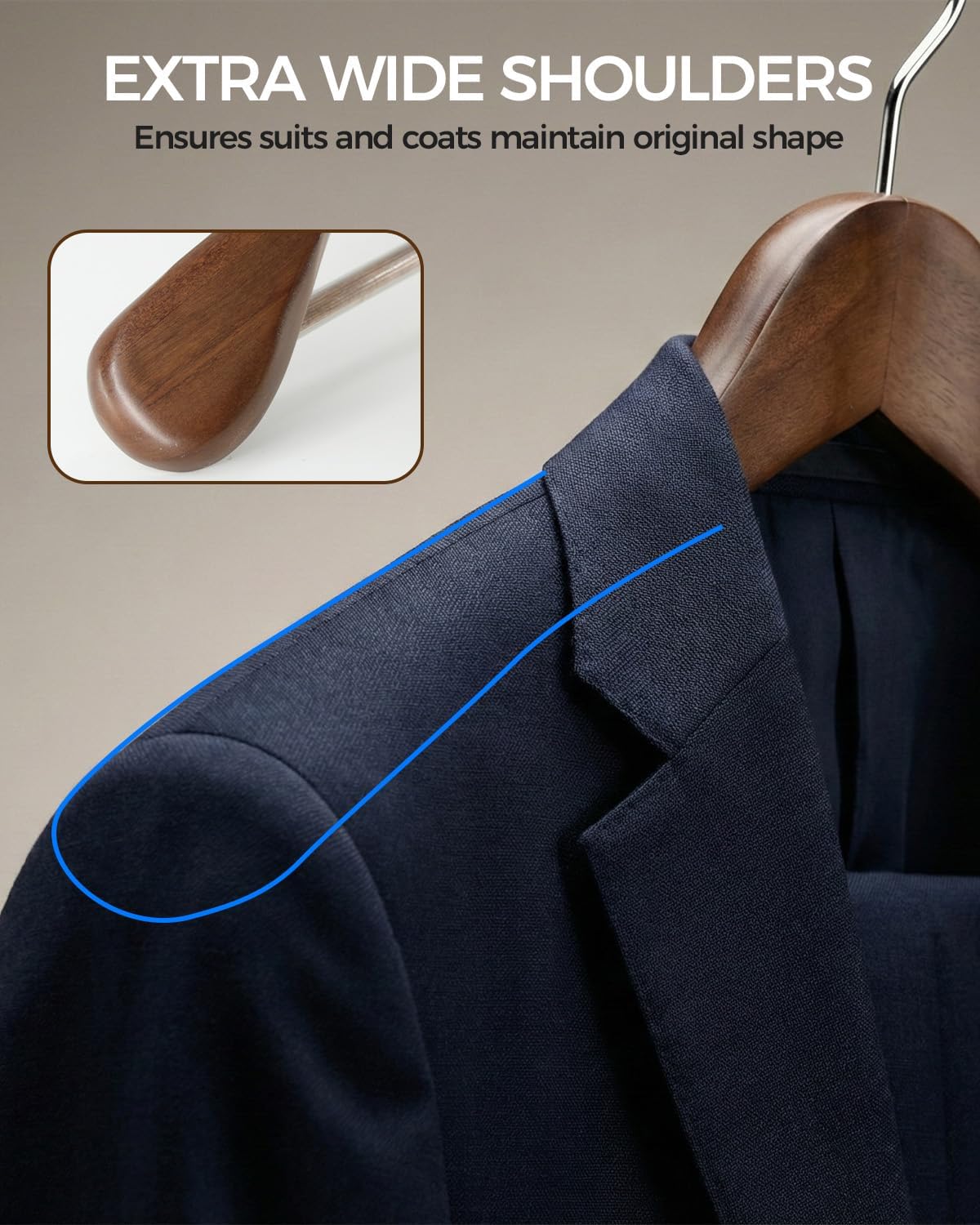 Premium Wooden Hangers 6-Pack – Wide Shoulder Non-Slip Design for Coats
