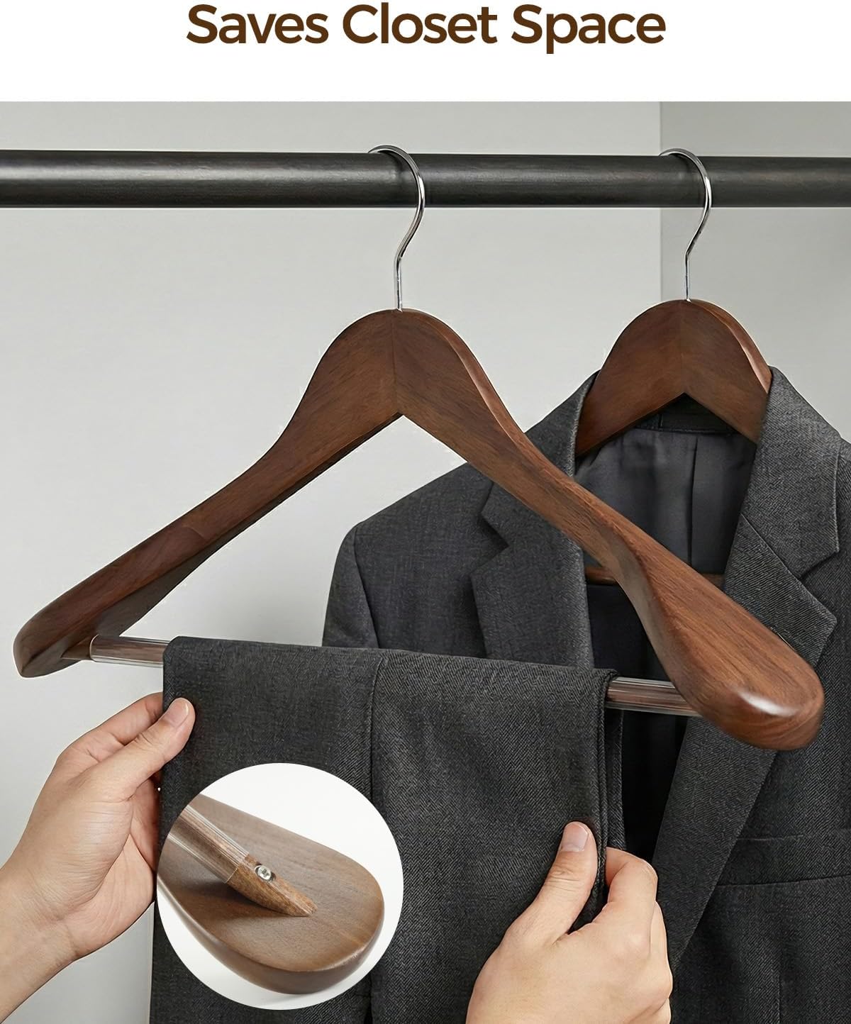 Premium Wooden Hangers 6-Pack – Wide Shoulder Non-Slip Design for Coats
