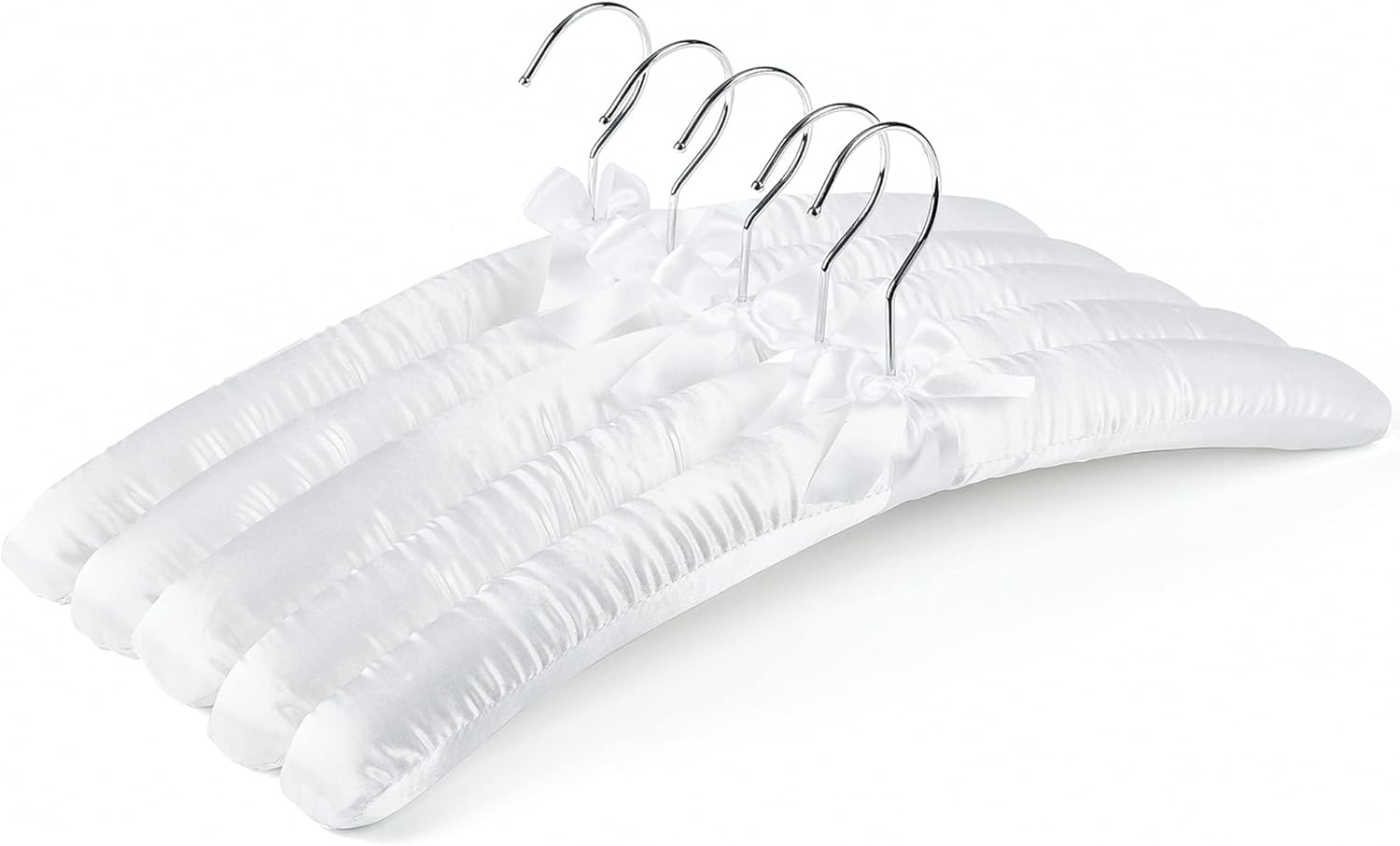 5 Pack 17 Inch Large White Satin Padded Hangers for Women Clothing