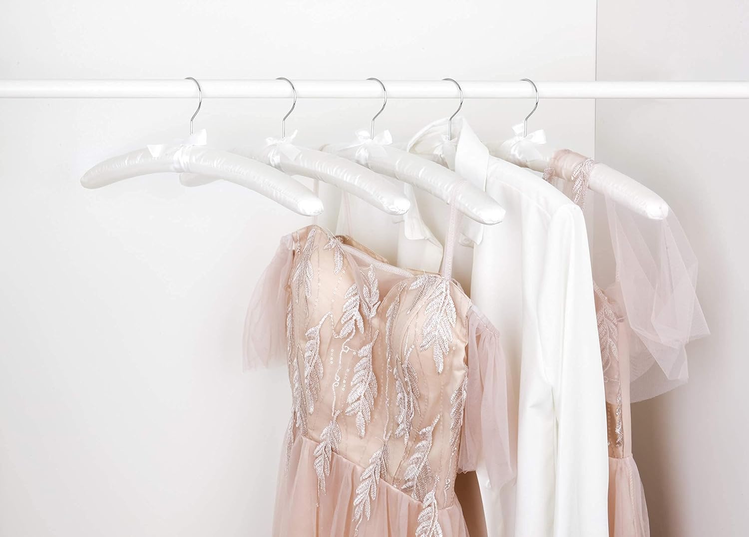 5 Pack 17 Inch Large White Satin Padded Hangers for Women Clothing