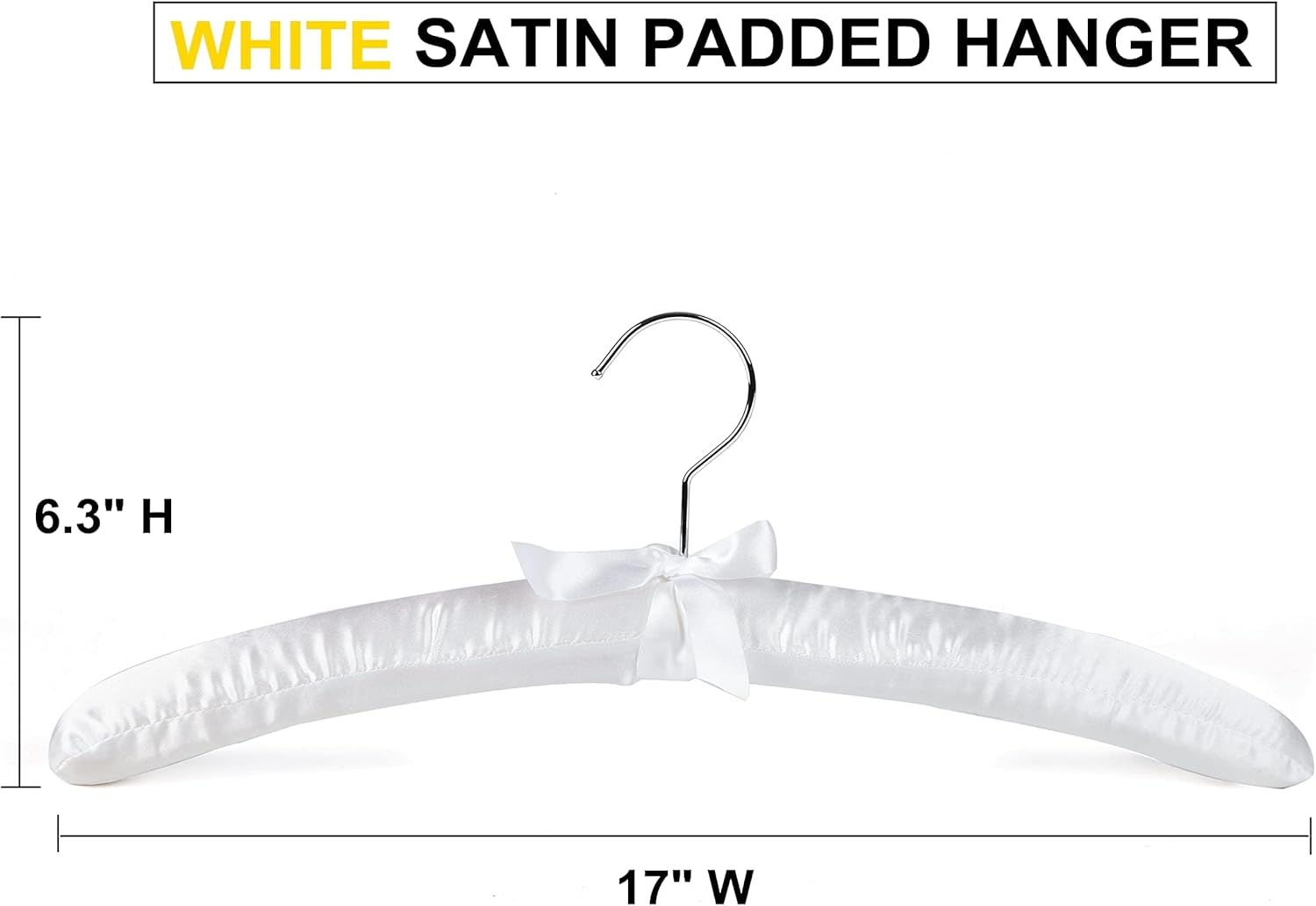 5 Pack 17 Inch Large White Satin Padded Hangers for Women Clothing