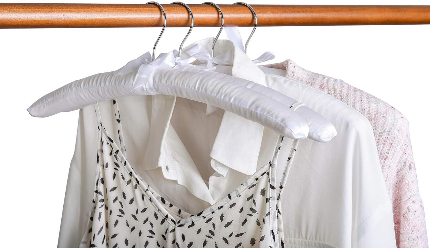 5 Pack 17 Inch Large White Satin Padded Hangers for Women Clothing