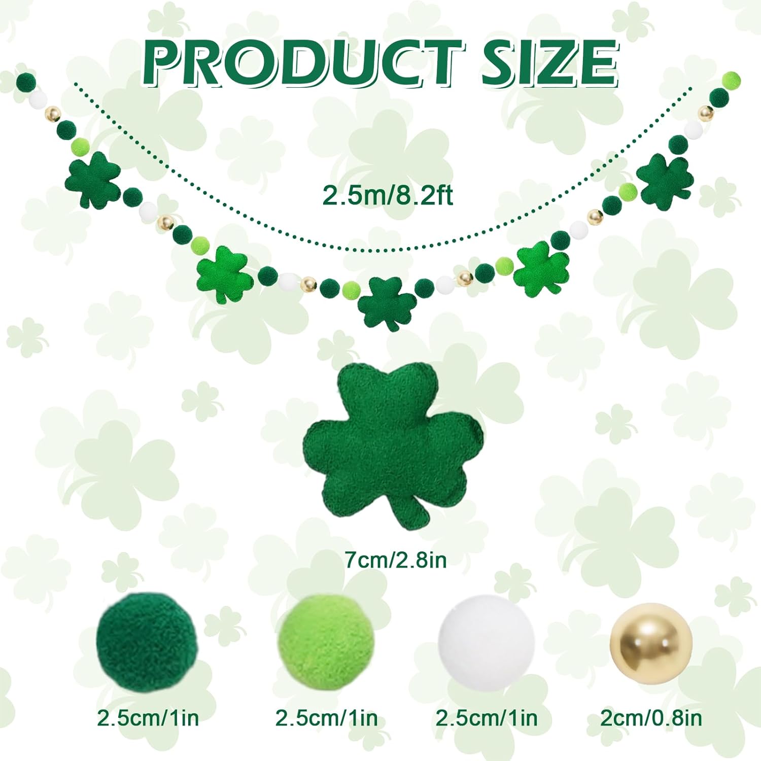 8.2 Ft St. Patrick%27s Day Felt Banner 3D Lucky Shamrock Clover with Gold Bead Hanging Garland Green White Pom Ball Banner for Irish Holiday Home Wall Fireplace Decor