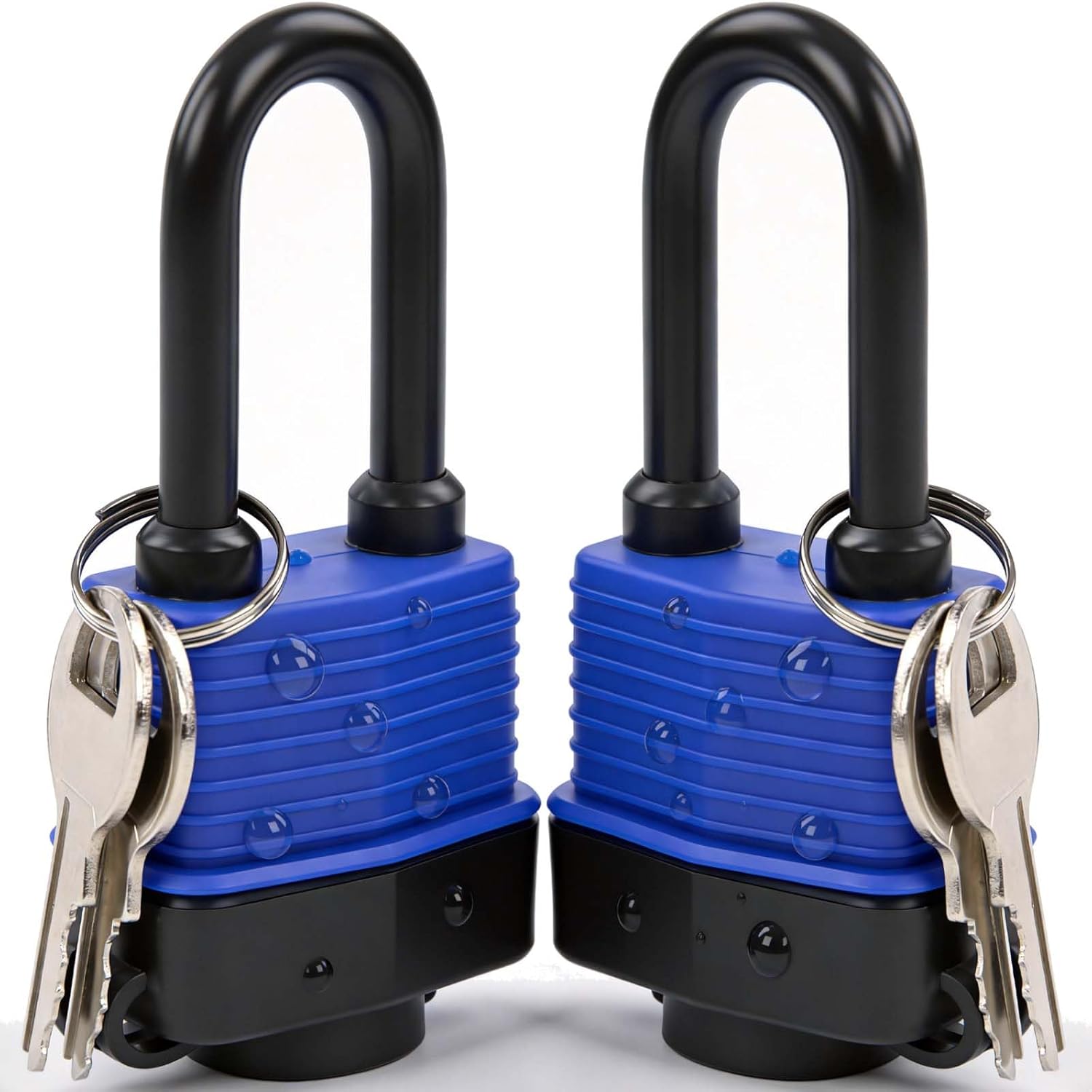 Heavy-Duty 44mm 1.75" Out-Door Padlock Keyed-Alike, Water-Resistant Cover, Steel Lock with Same-Key, Extra-Long-Shackle Anti-Rust, Brass Cylinder for Boat, Fishing, Marine, Fence