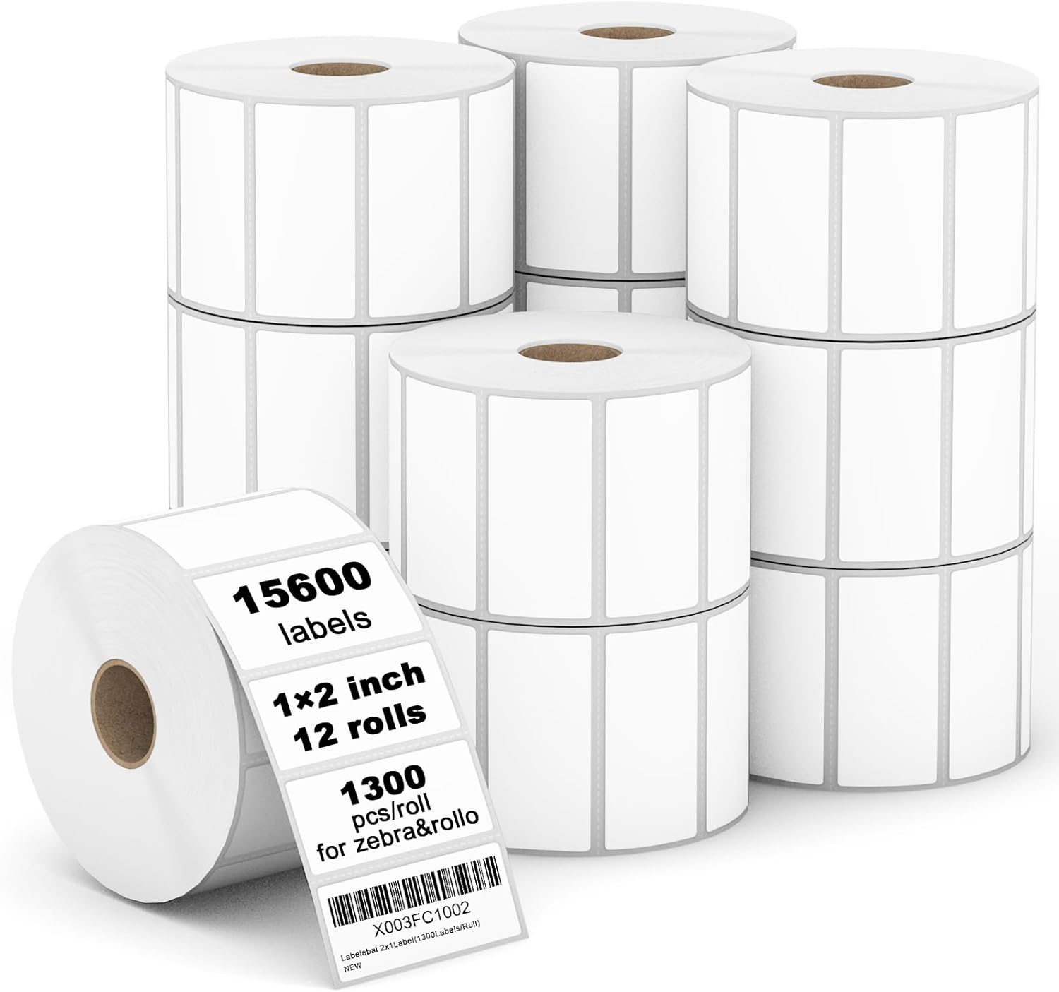 【15600 Labels/12 Rolls】 3-Proof 1" Core 2" x 1" Direct Thermal Label (51mm x 25mm) Multipurpose Shipping Address Barcodes Labels Compatible for Zebra & Rollo Desktop Label Printer