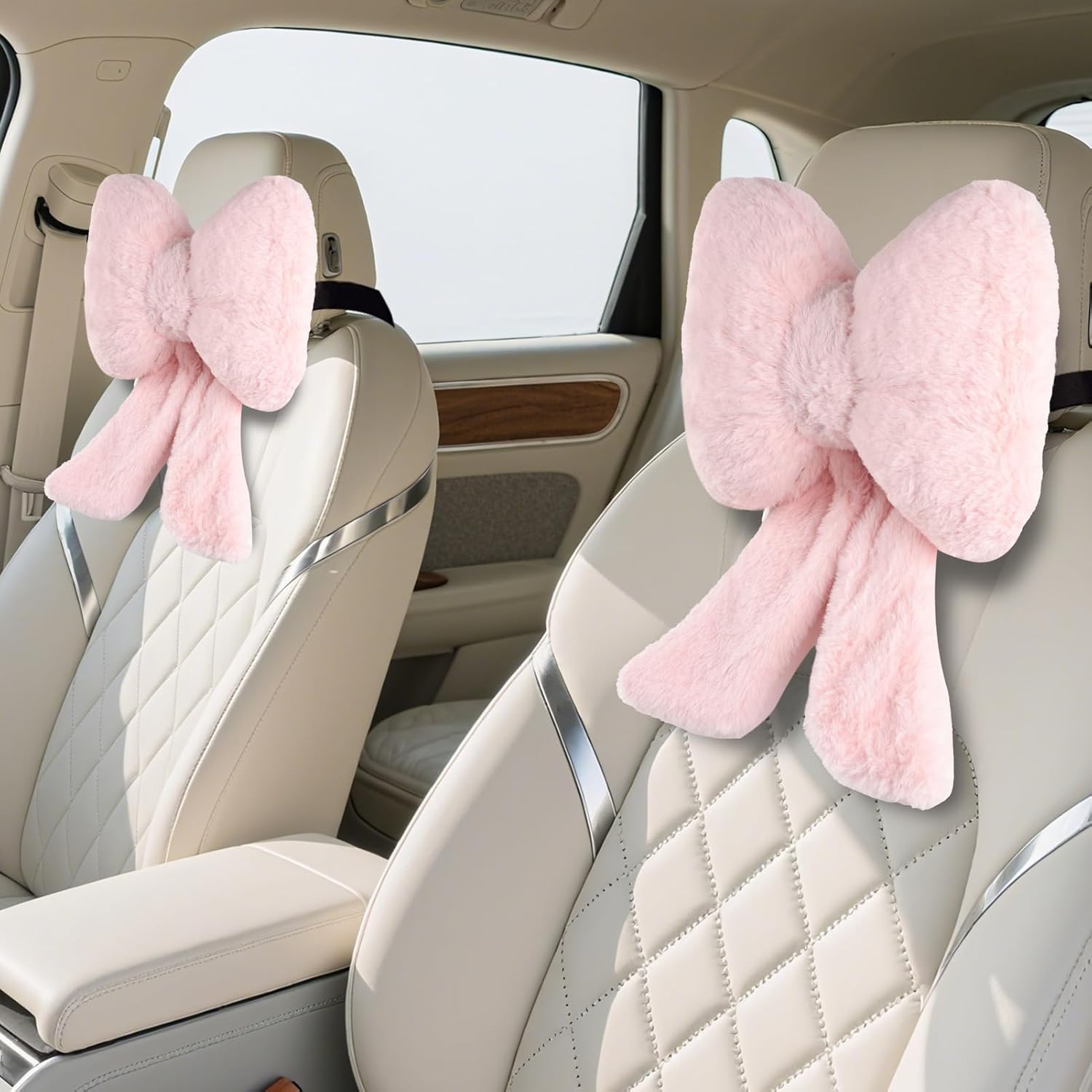 2 Pack Bow Car Headrest Pillows Plush Neck Pillows for Travel Driving Office Chair Head Support Cushions 2 Pack Bow Car Headrest Pillows Plush Neck Pillows for Travel Driving Office Chair Head Support Cushions