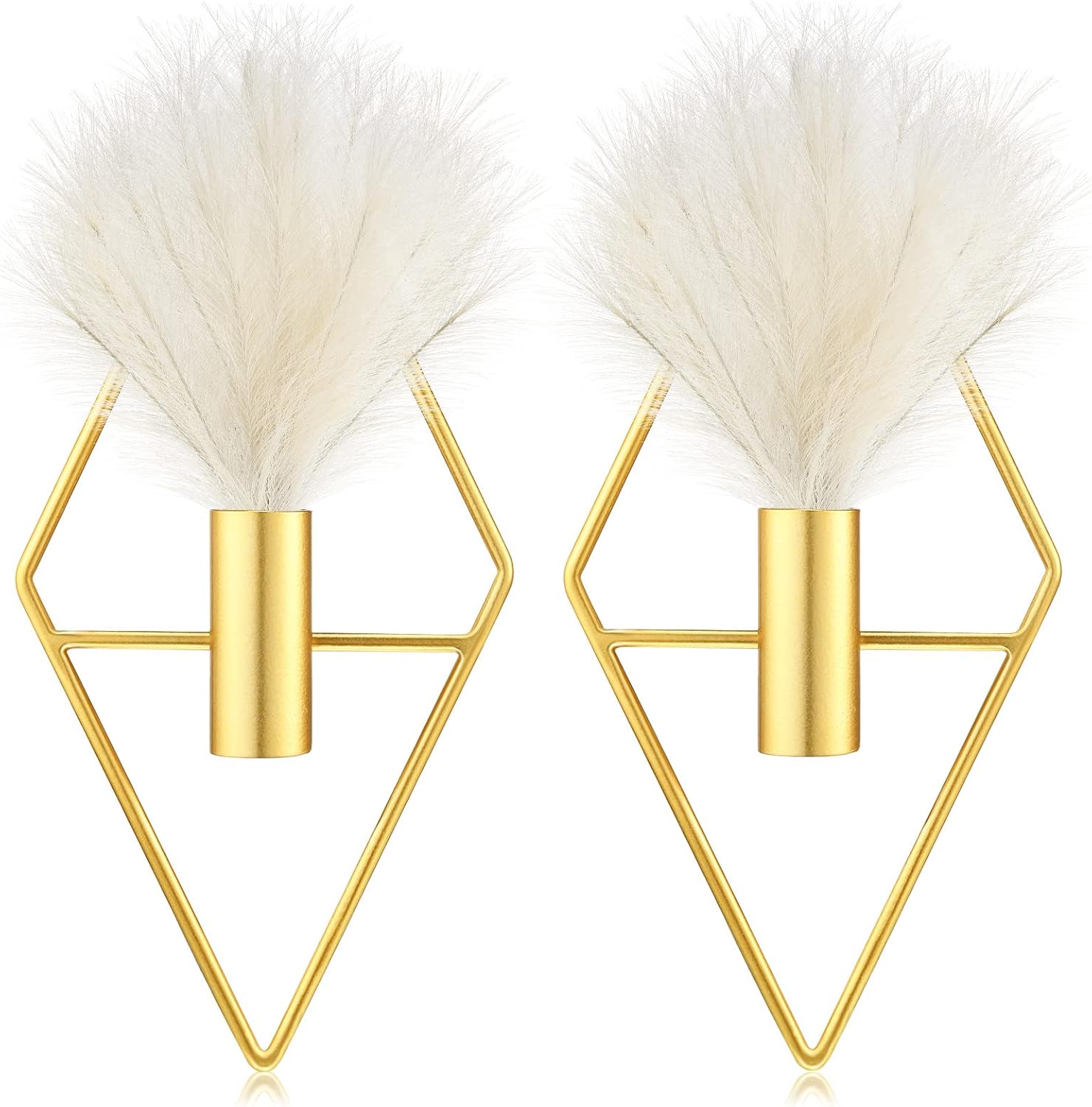 2 Pcs Boho Wall Decor Metal Gold Wall Art Hanging Planters with Artificial Pampas Modern Home Decor Display Art for Living Room Bedroom Bathroom(Rhombus) 2 Pcs Boho Wall Decor Metal Gold Wall Art Hanging Planters with Artificial Pampas Modern Home Decor Display Art for Living Room Bedroom Bathroom(Rhombus)