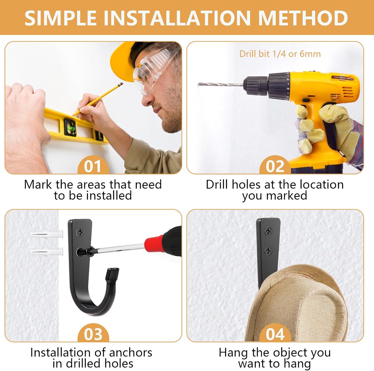 5 Large Size Heavy Duty Wall Hooks