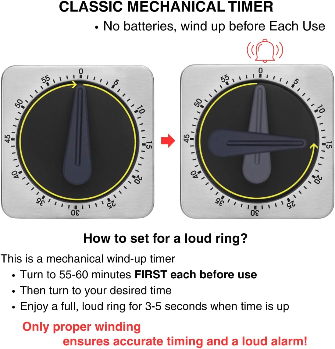 Mechanical Kitchen Timer Magnetic with Loud Alarm