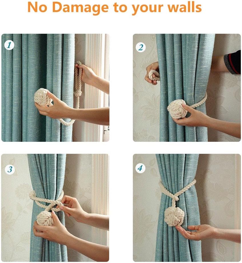 4 Pack Curtain Tiebacks - Heavy Duty Curtain Rope Tieback