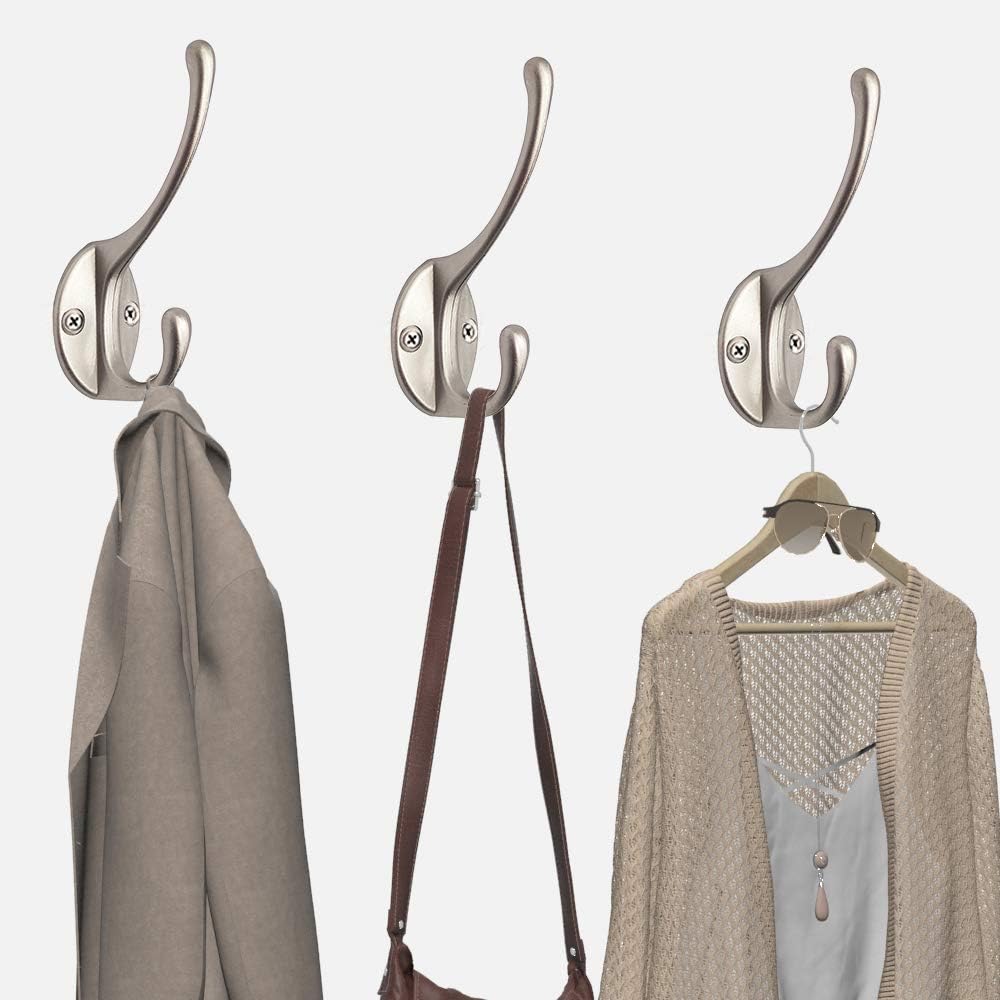 10 Pack Dual Coat Hooks Wall Mounted with 40 Screws Retro Double Hooks Utility Silvery Hooks for Coat