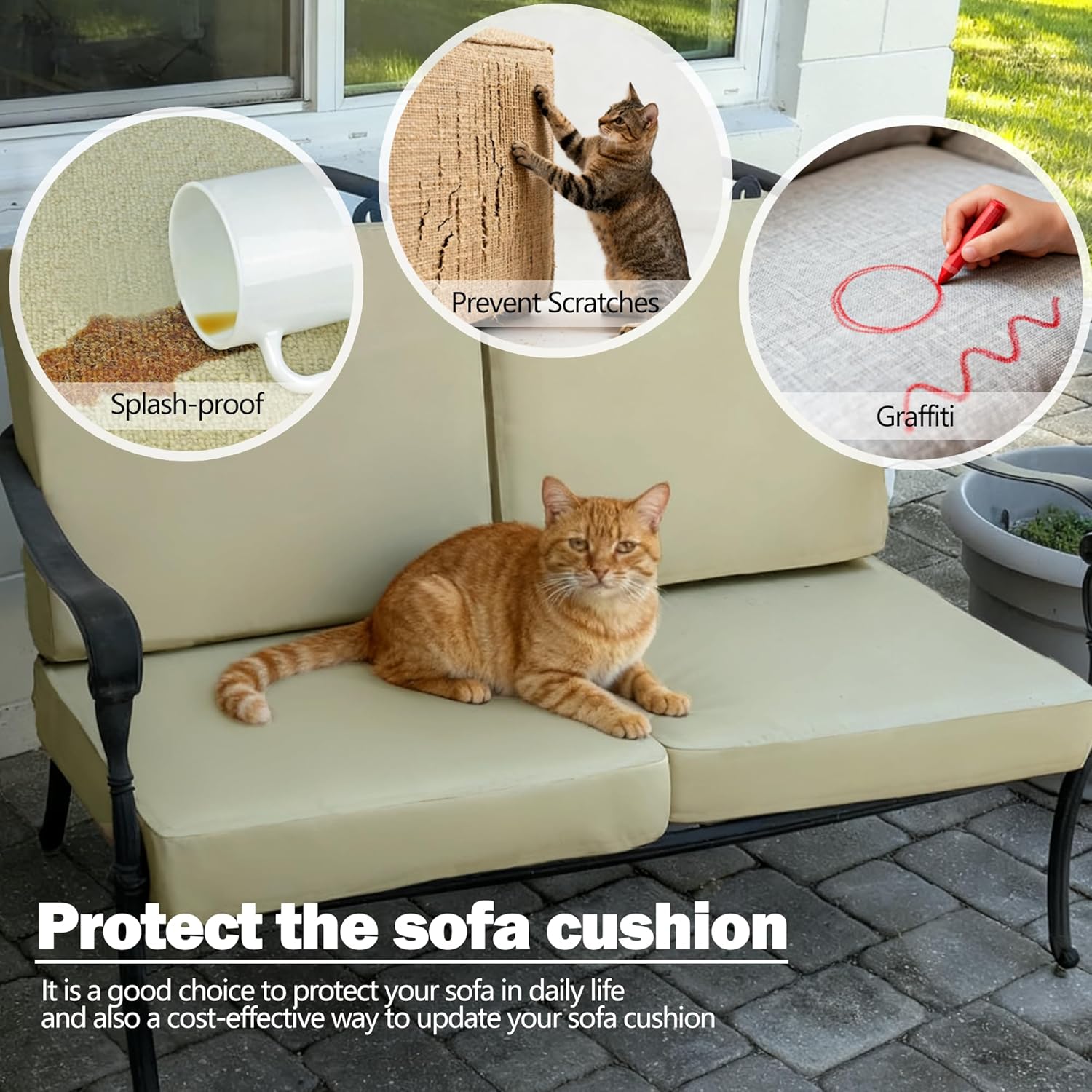 Patio Cushion Covers 24x24 Waterproof Outdoor Cushion Covers for Patio Furniture 4Pack Patio Cushion Slicovers Replacement Outdoor Seat Cushion Slip Cover for Wicker Chair