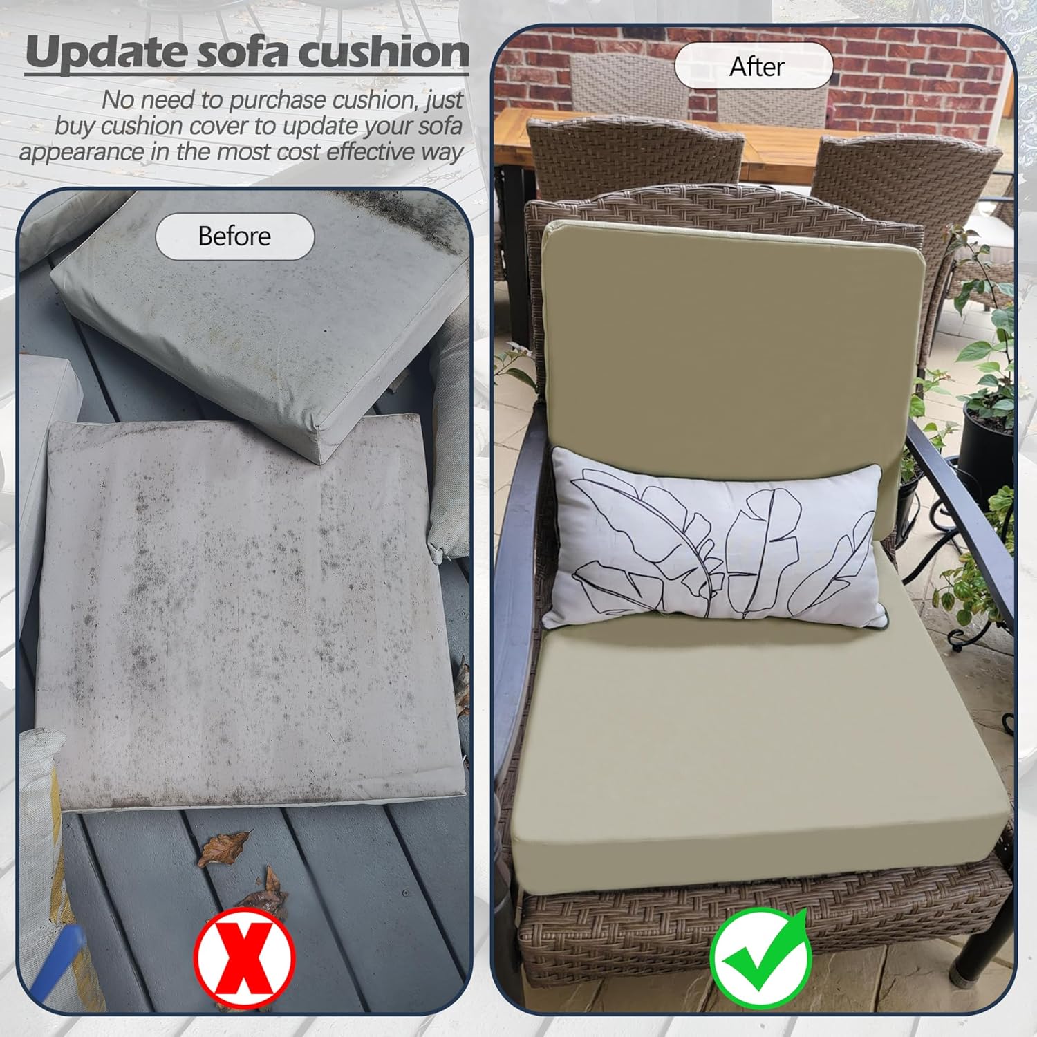 Patio Cushion Covers 24x24 Waterproof Outdoor Cushion Covers for Patio Furniture 4Pack Patio Cushion Slicovers Replacement Outdoor Seat Cushion Slip Cover for Wicker Chair