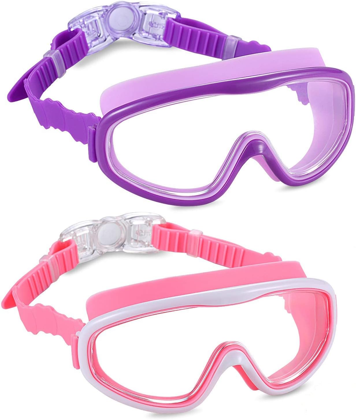 2 Pack Kids Swim Goggles, Swimming Glasses for Children from 3 to 15 Years Old Purple/Pink