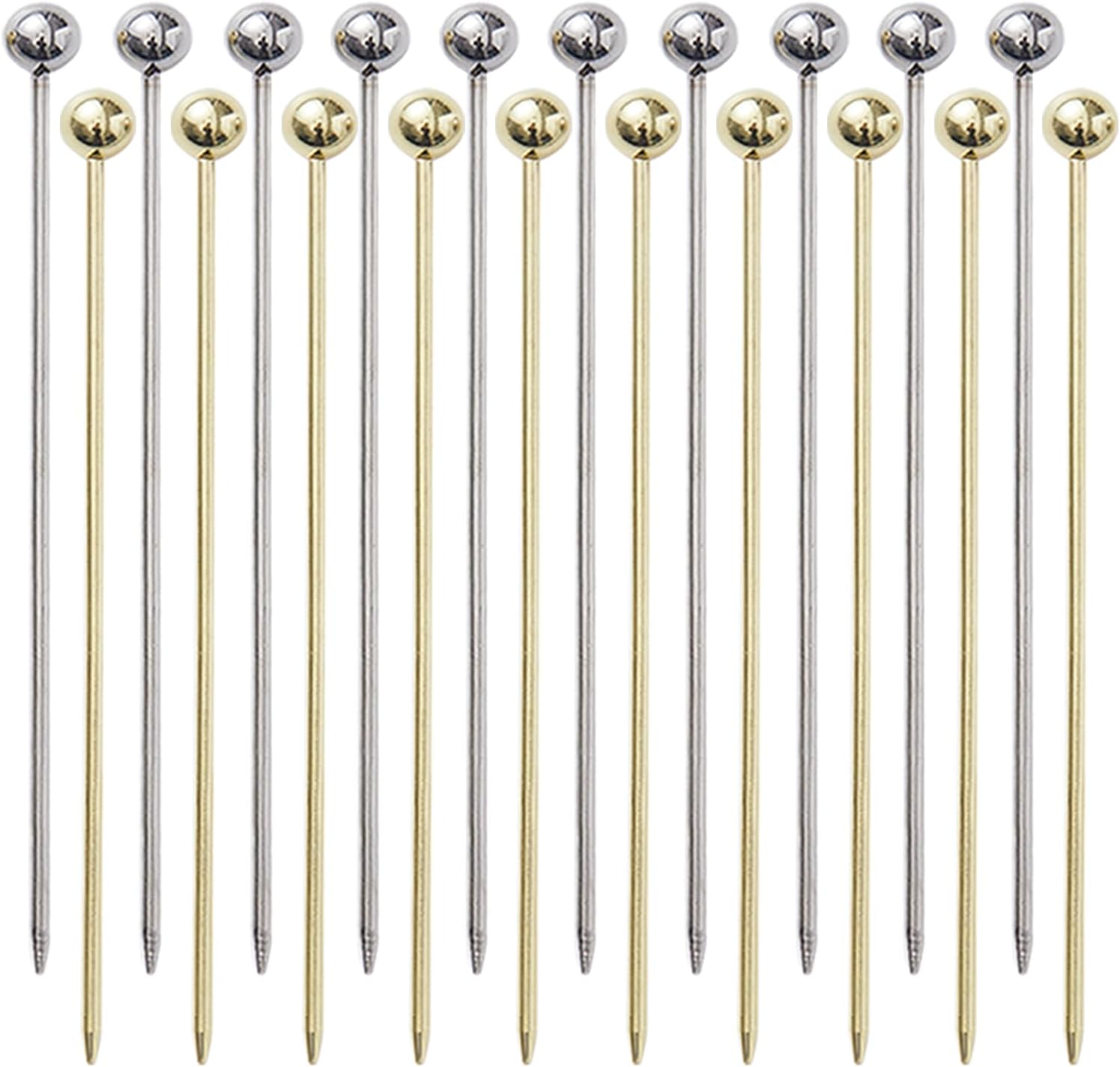 20 PCS Stainless Steel Cocktail Toothpicks, Picks for Drinks, Reusable Skewers Metal Tooth Appetizers (4.3 Inch)
