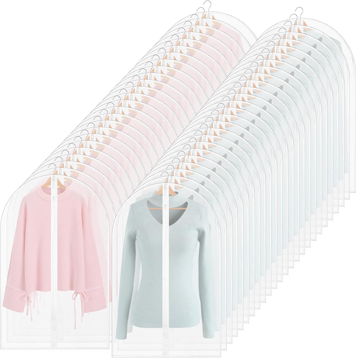 100 Pcs 24%27%27 x 32%27%27 Clear Garment Bags Full Zipper Suit Lightweight Clothes Cover for Hanging PEVA Protectors Breathable Dust Plastic