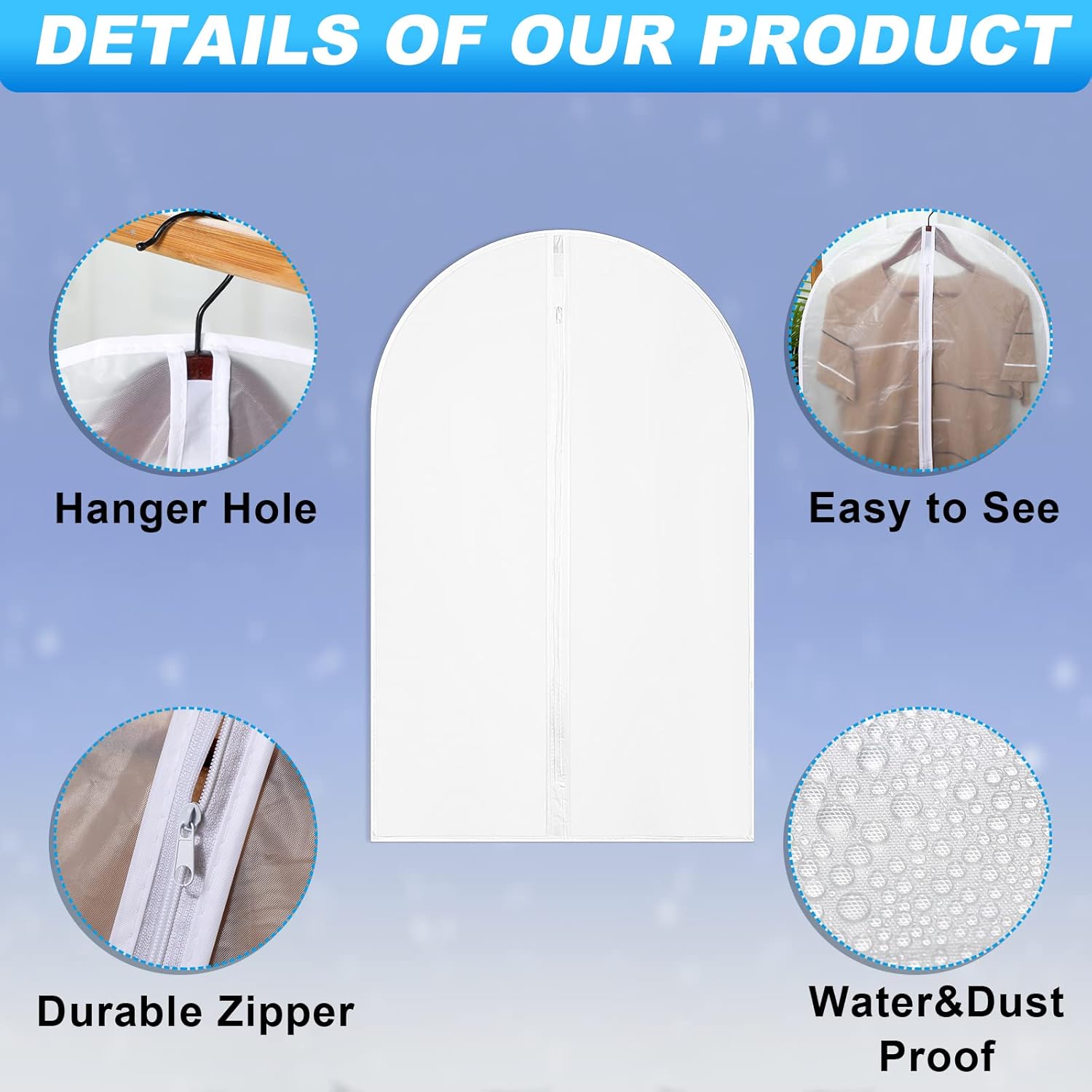 100 Pcs 24%27%27 x 32%27%27 Clear Garment Bags Full Zipper Suit Lightweight Clothes Cover for Hanging PEVA Protectors Breathable Dust Plastic