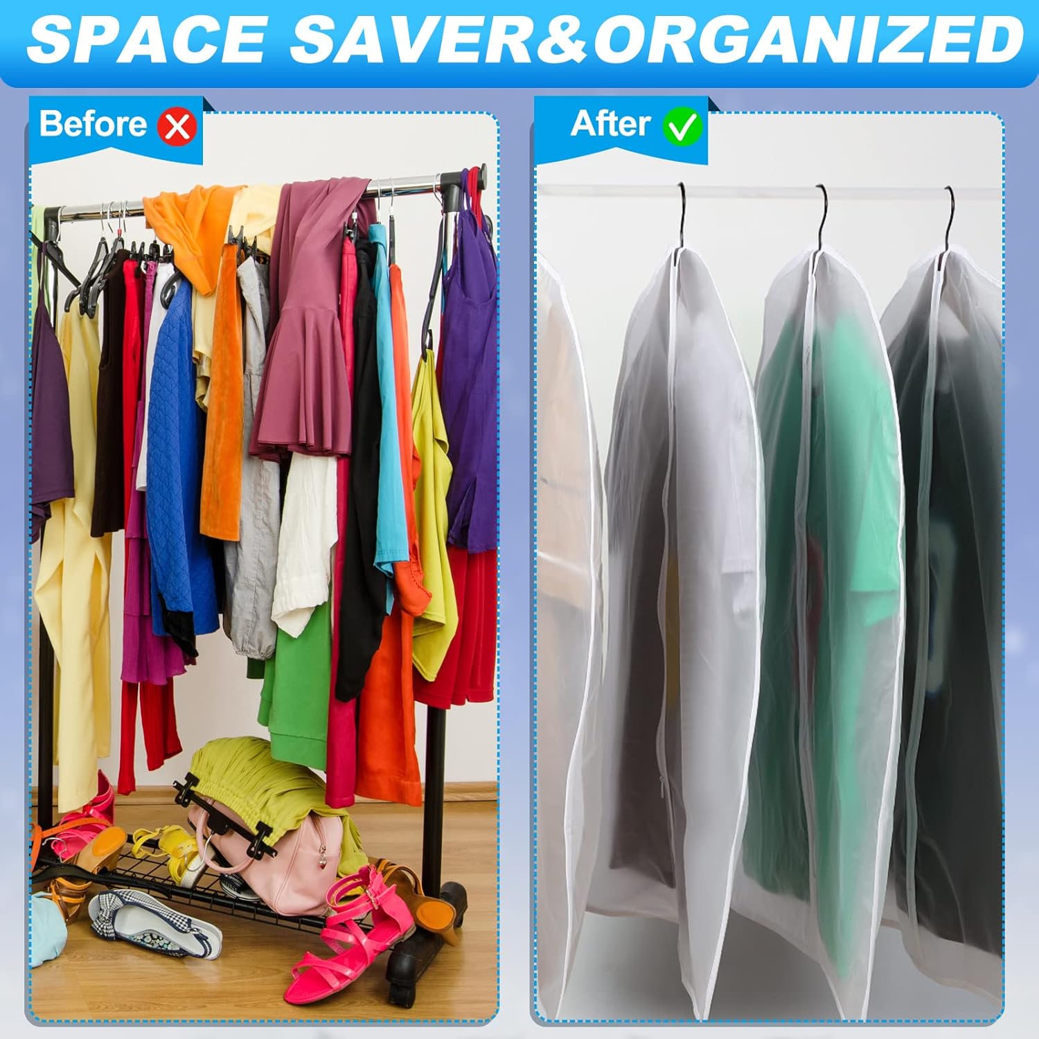 100 Pcs 24%27%27 x 32%27%27 Clear Garment Bags Full Zipper Suit Lightweight Clothes Cover for Hanging PEVA Protectors Breathable Dust Plastic