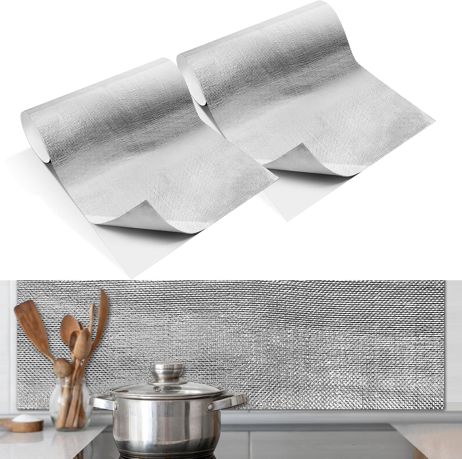 2 Pcs 24'' x 48'' Aluminized Heat Shield Thermal Barrier Adhesive Backed Blanket Wrap Fiberglass Insulation Reflective Material High Temp Protection for Exhaust Wood Fireplace Stove
